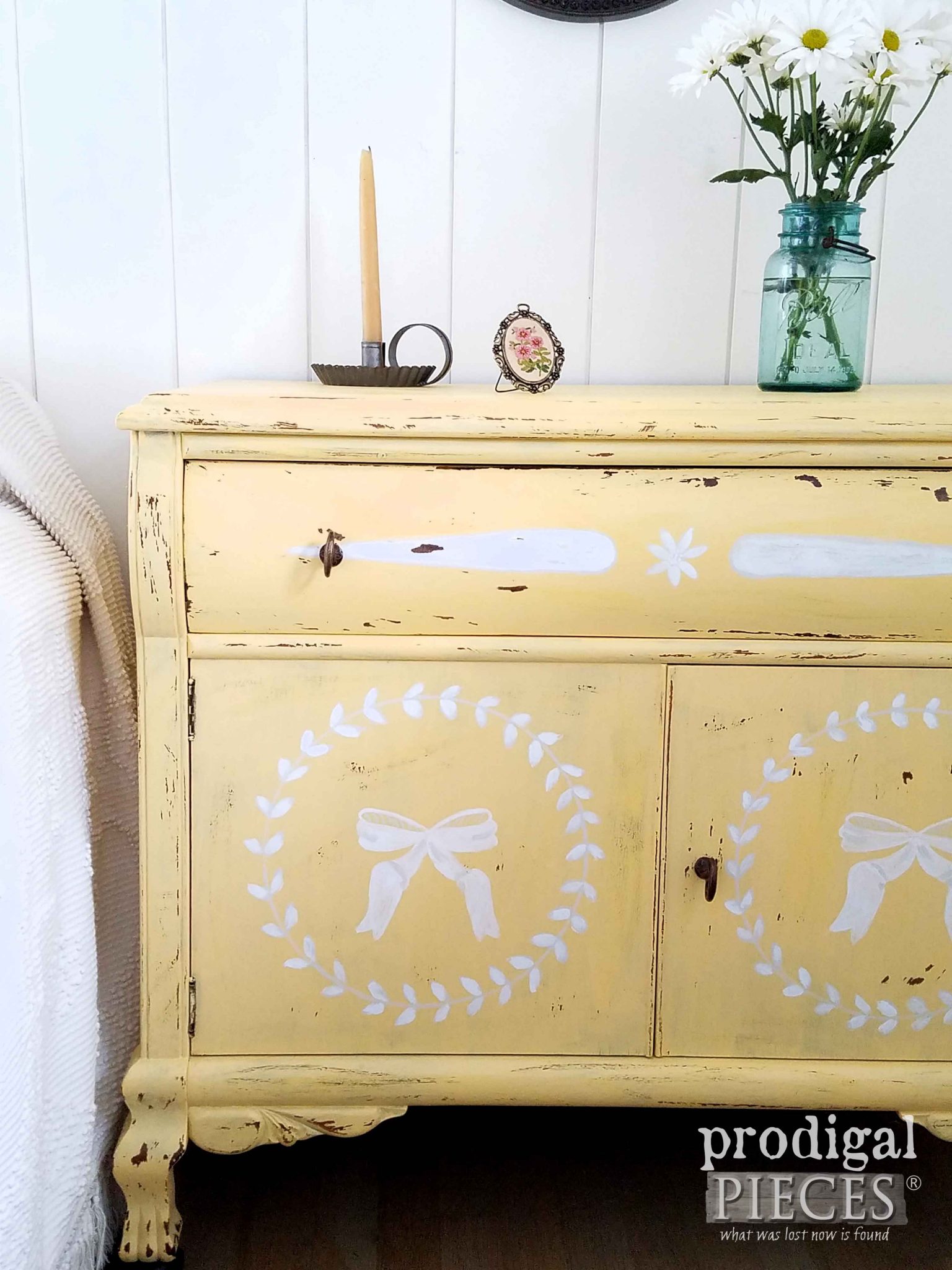 Yellow Chest of Drawers in Prairie Style Bedroom by Larissa of Prodigal Pieces | prodigalpieces.com