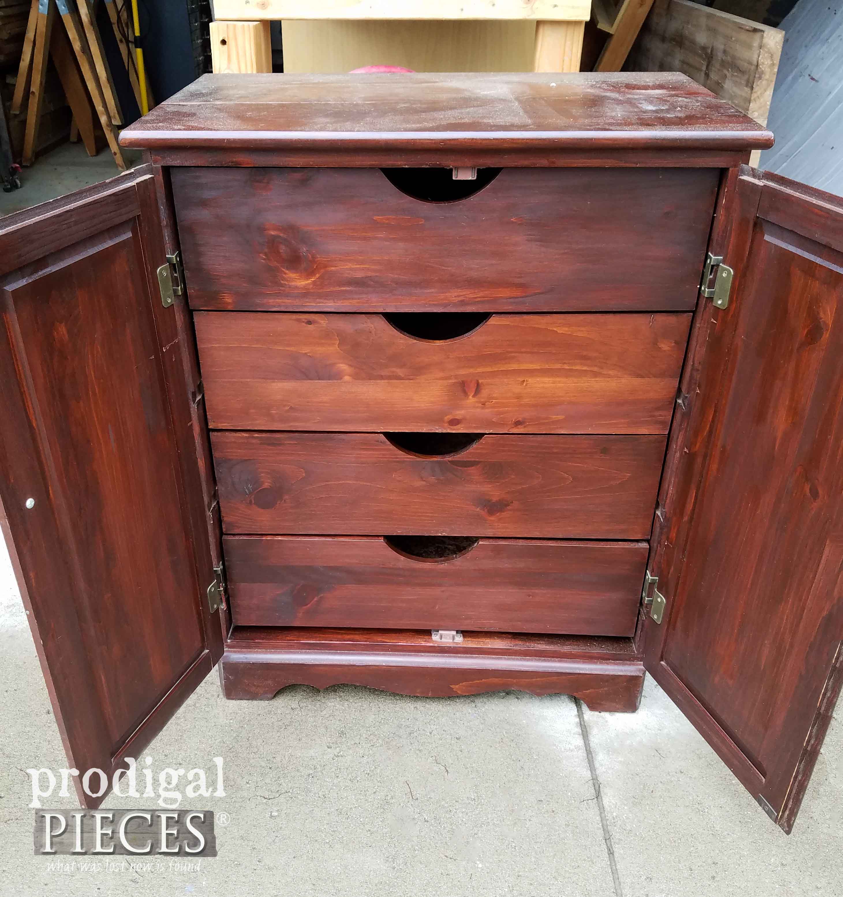 Inside of Wooden Cabinet for Makeover by Prodigal Pieces | prodigalpieces.com