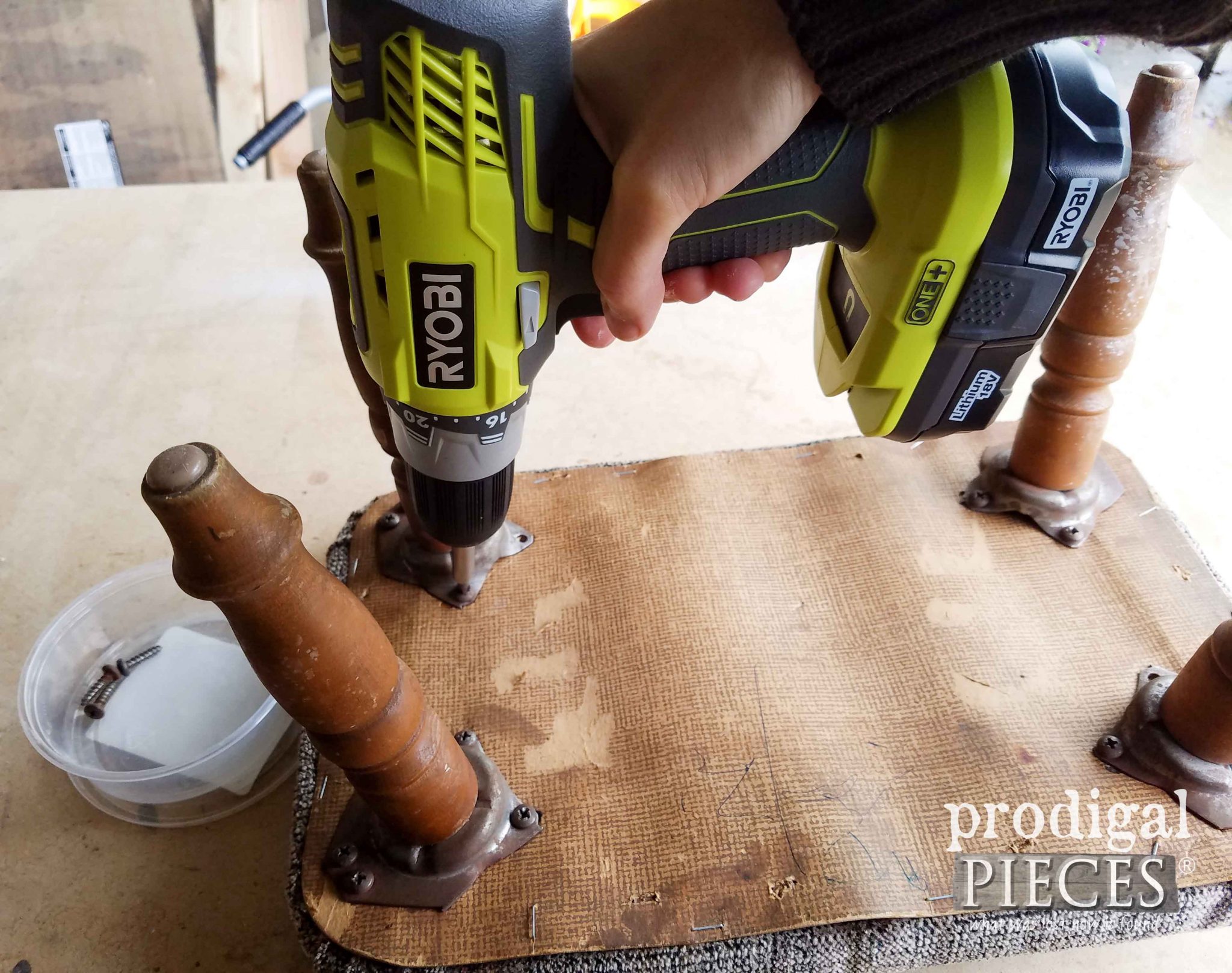 Removing Footstool Legs for Upholstery | prodigalpieces.com