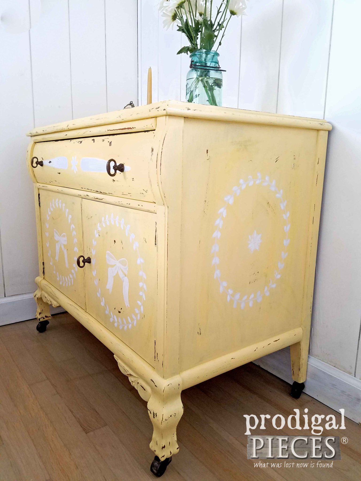 Hand-Painted Yellow Chest by Larissa of Prodigal Pieces | prodigalpieces.com