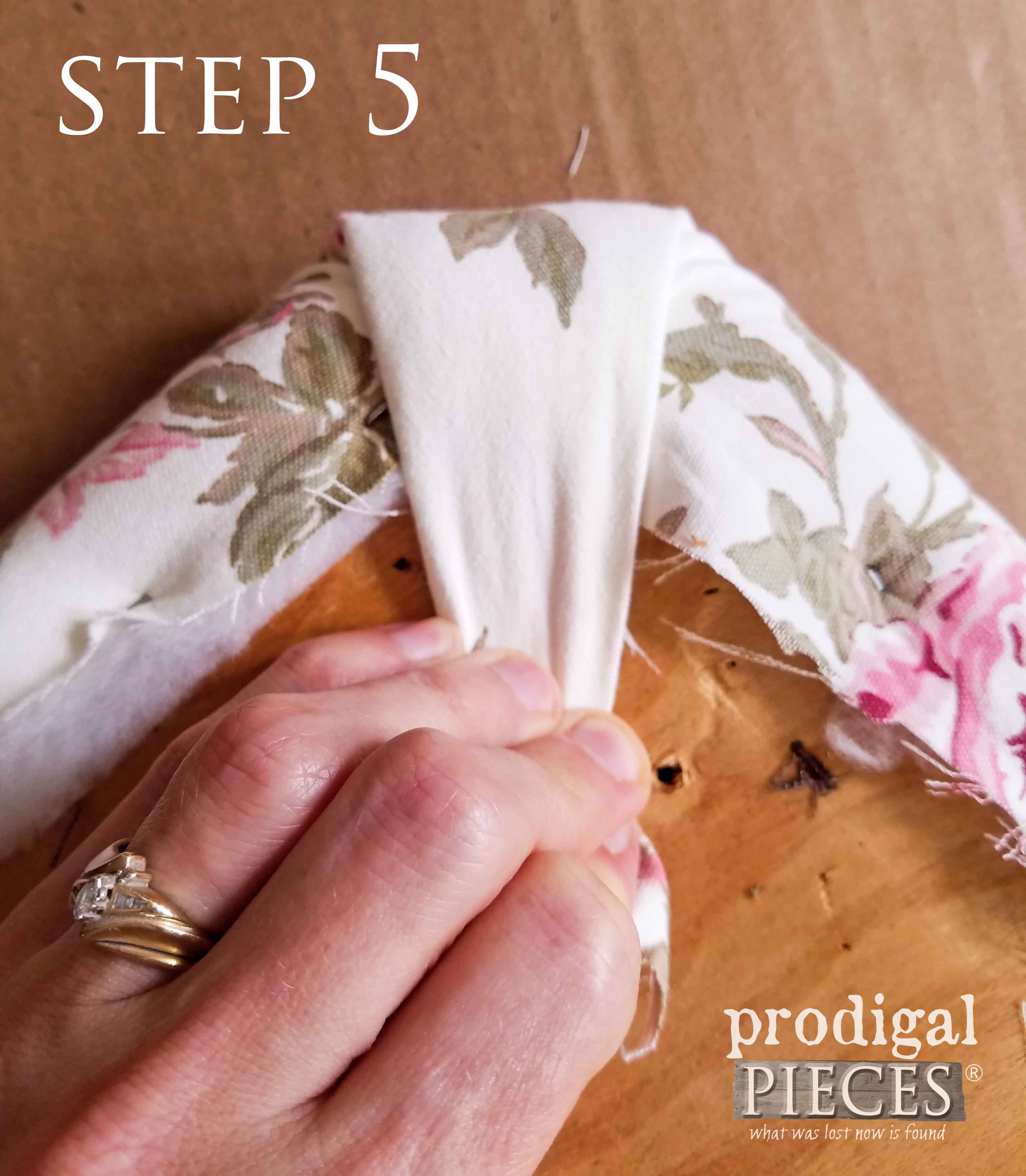 Step 5 of Upholstering Footstool - Stapling Corner | prodigalpieces.com