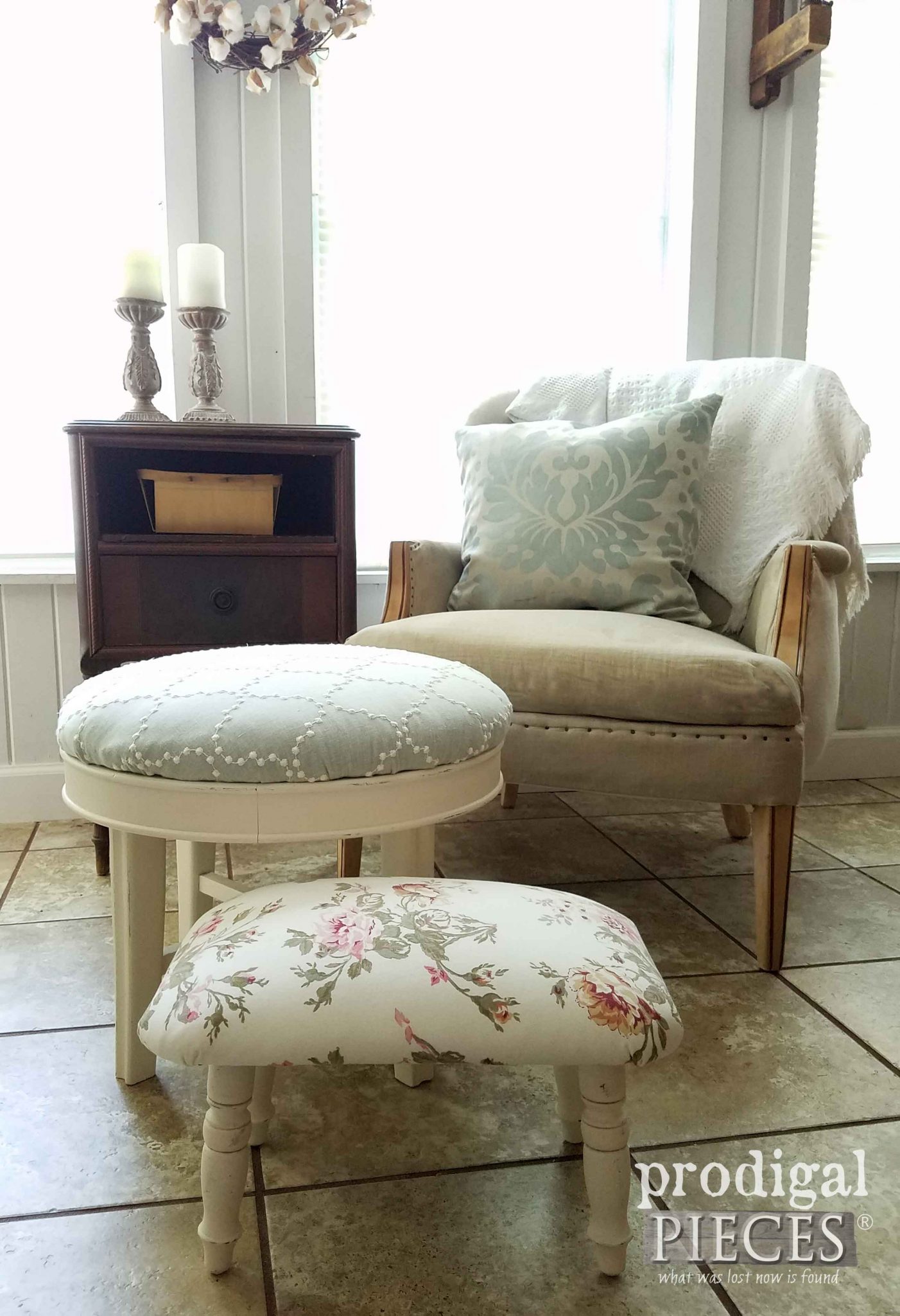 Vintage Footstool Upholstery with DIY tutorial by Prodigal Pieces | prodigalpieces.com