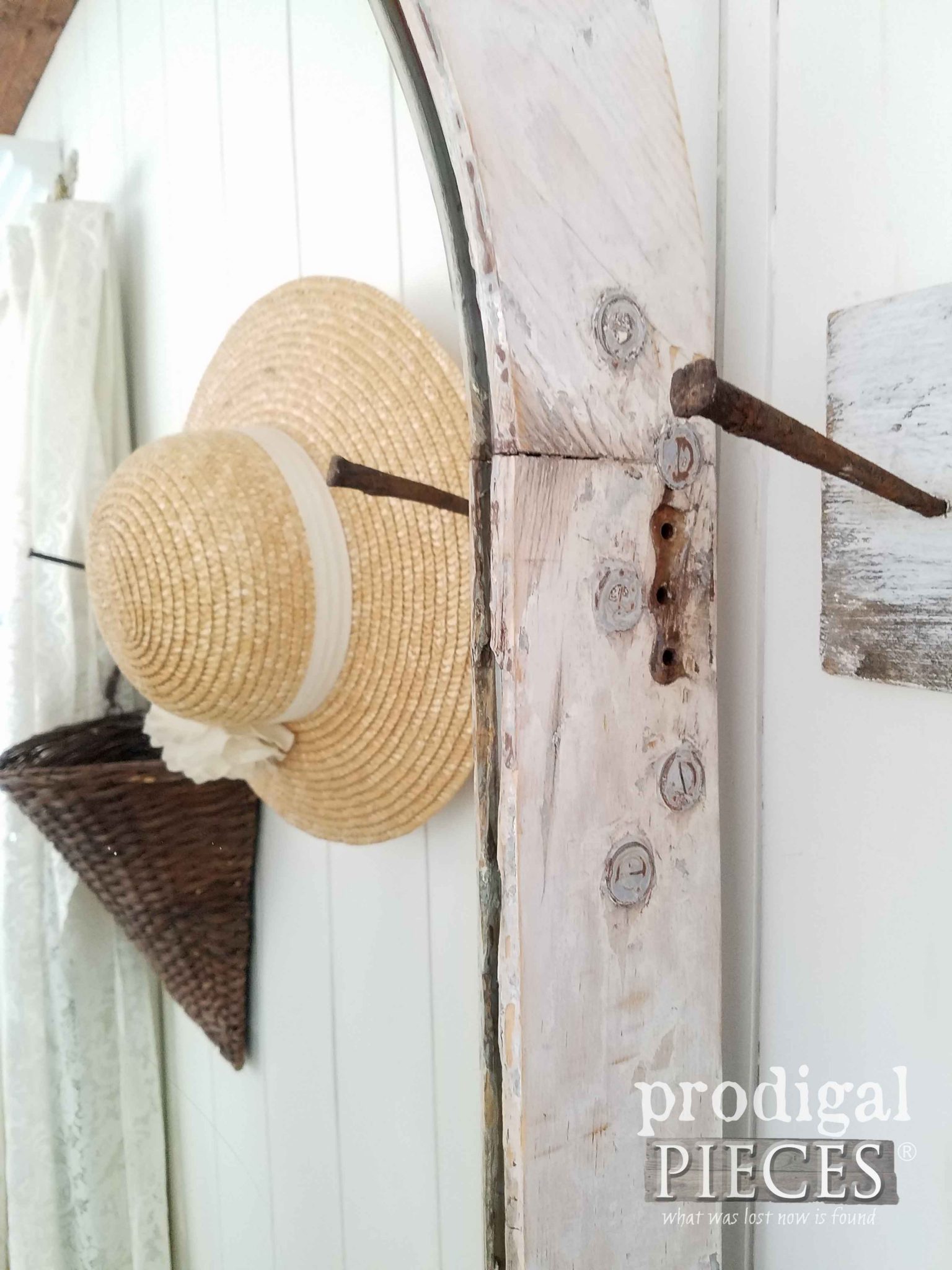Old holes and chippy goodness on repurposed door mirror by Prodigal Pieces | prodigalpieces.com
