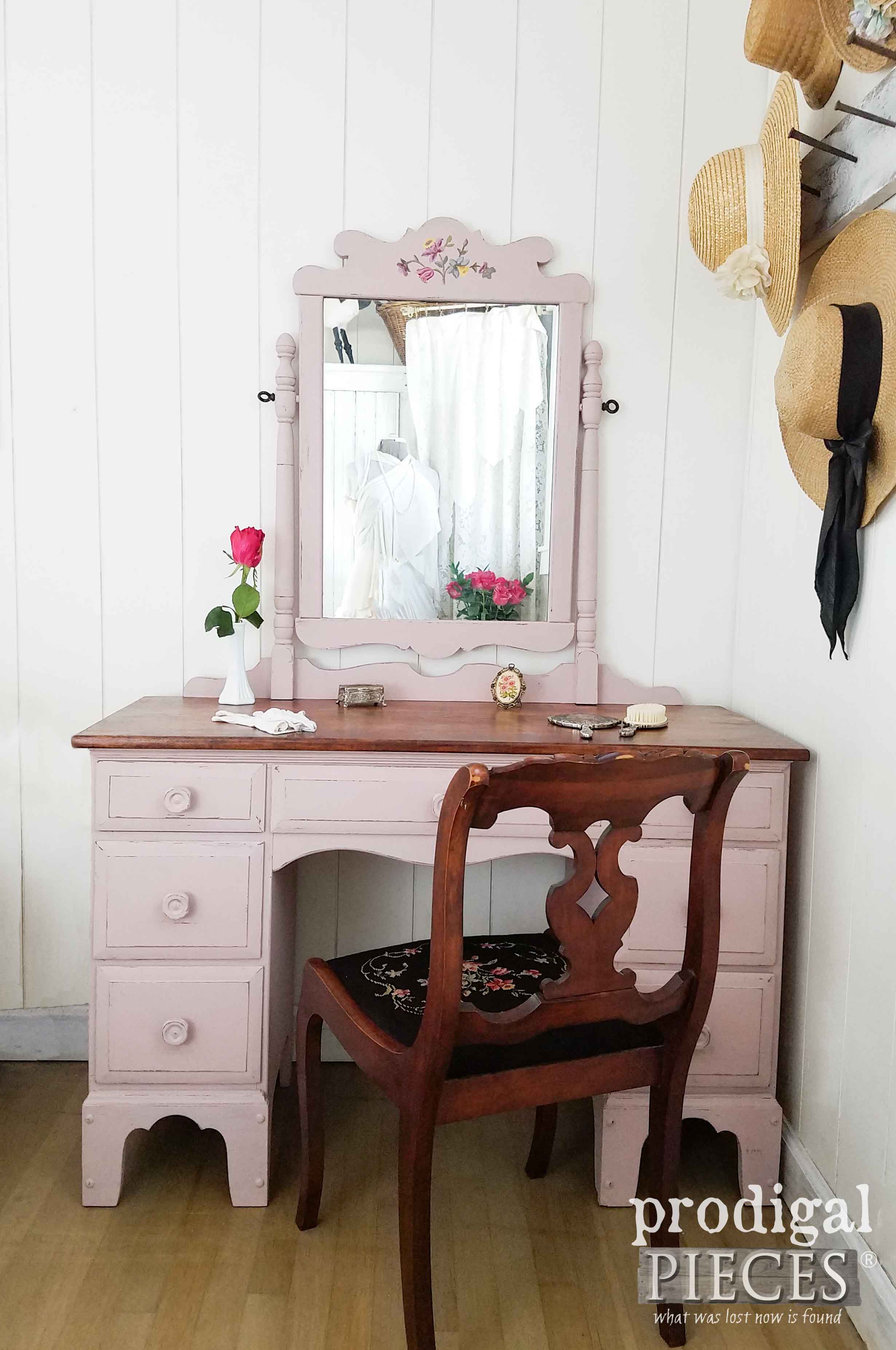 Simply Chic Vintage Vanity Painted Tea Rose Pink by Prodigal Pieces | prodigalpieces.com