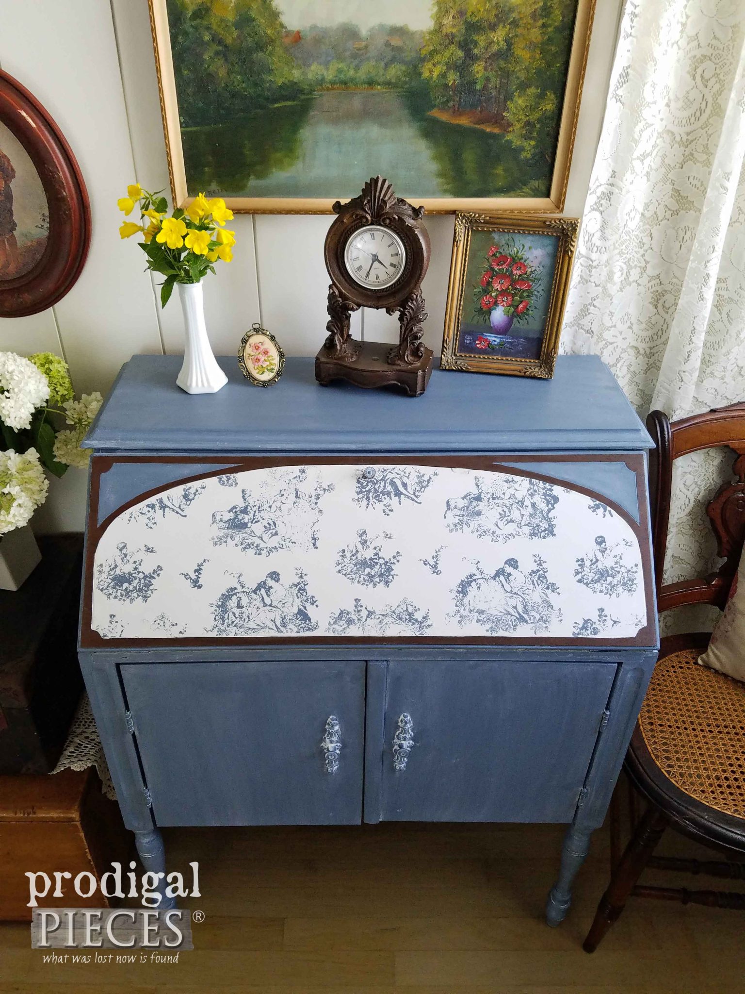 Toile Stamped Desk Created using Iron Orchid Designs Products by Prodigal Pieces | prodigalpieces.com