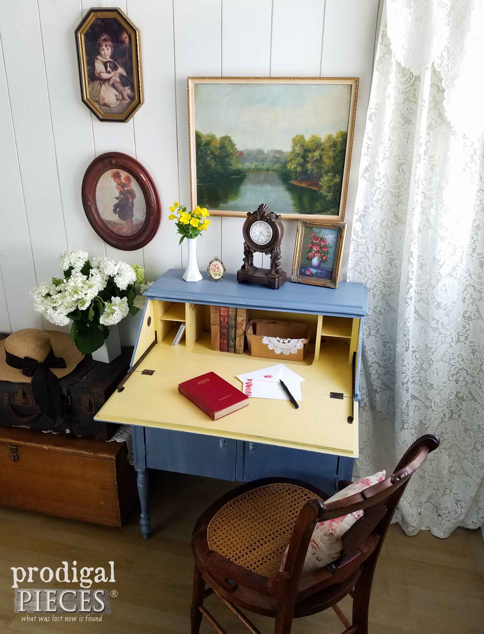 A Pop of Yellow for fun in this Vintage Secretary Desk Makeover by Prodigal Pieces | prodigalpieces.com