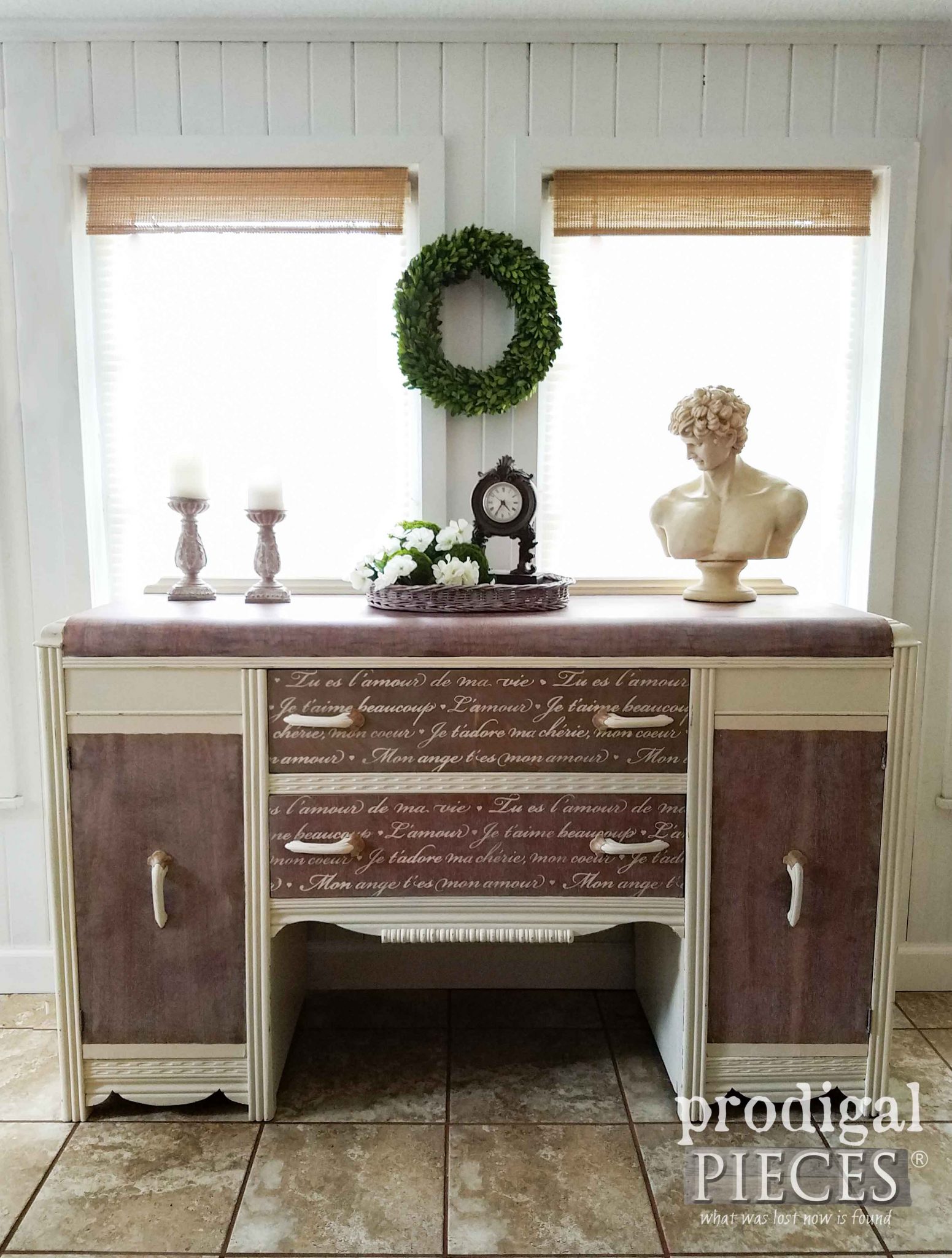 Art Deco Waterfall Buffet with French Script Details Triple Gift by Prodigal Pieces | prodigalpieces.com