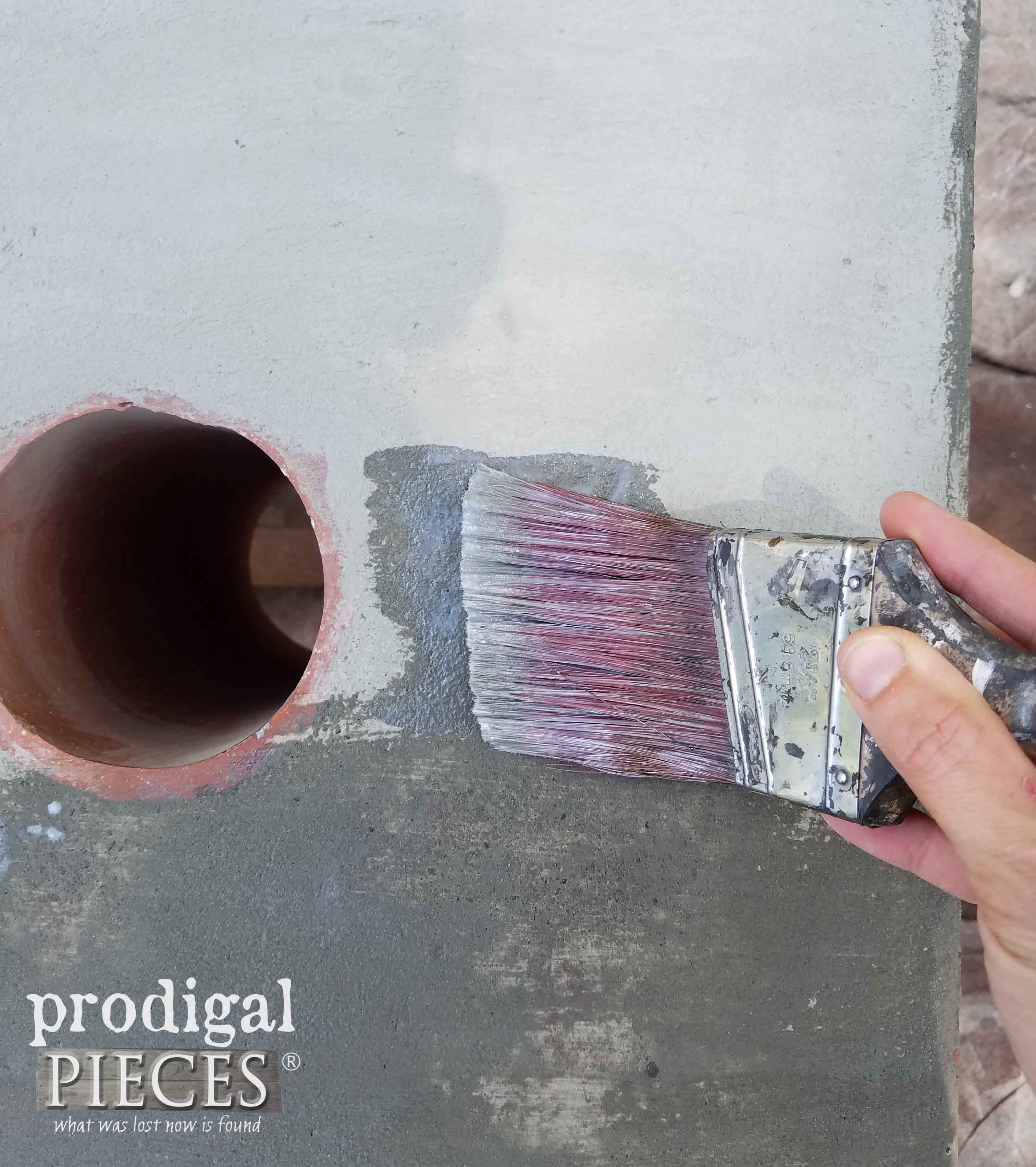 Applying Waterproof Topcoat to Concrete Table Top | prodigalpieces.com