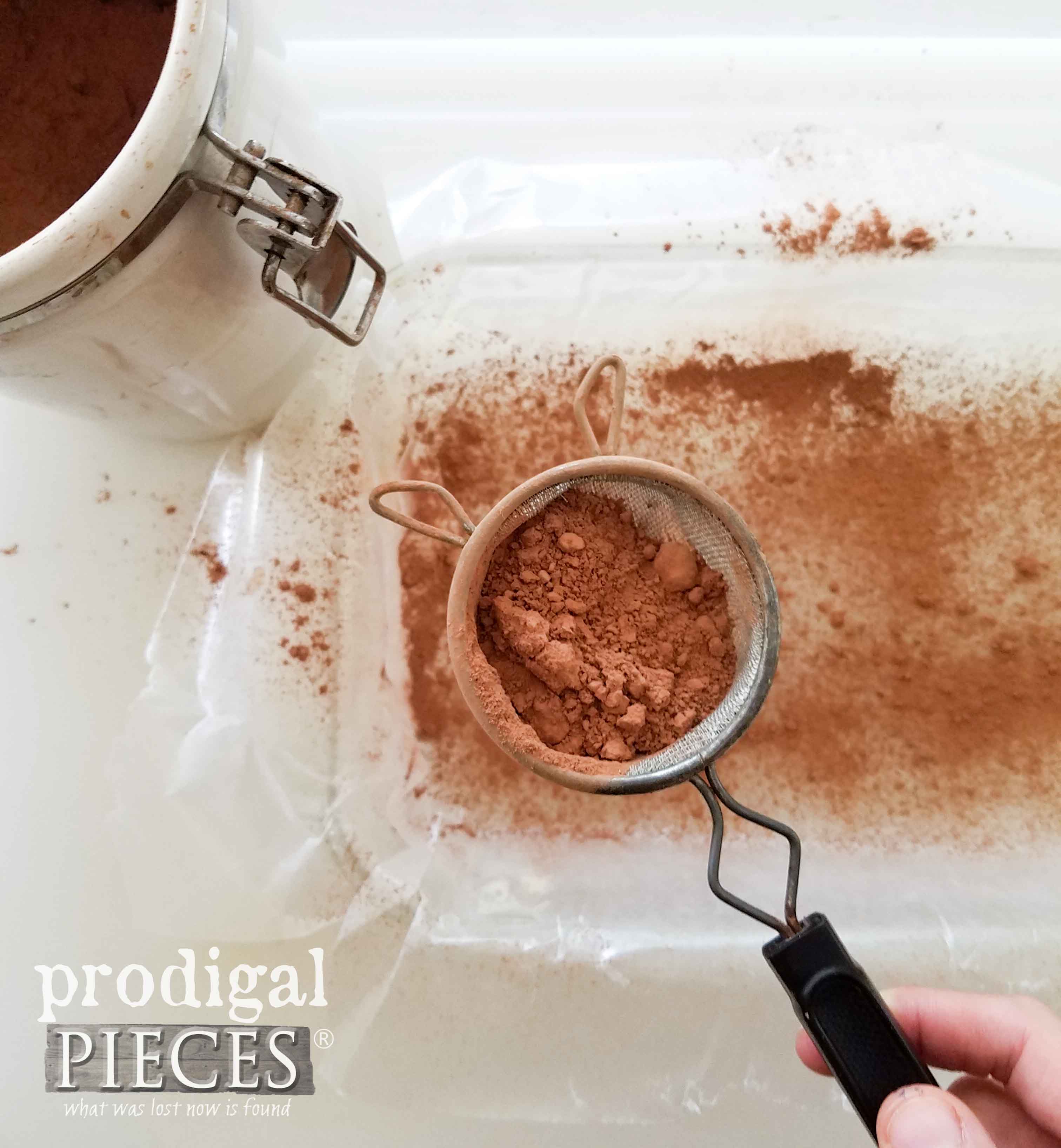 Use cocoa for dusting marshmallow pan | Prodigal Pieces | prodigalpieces.com