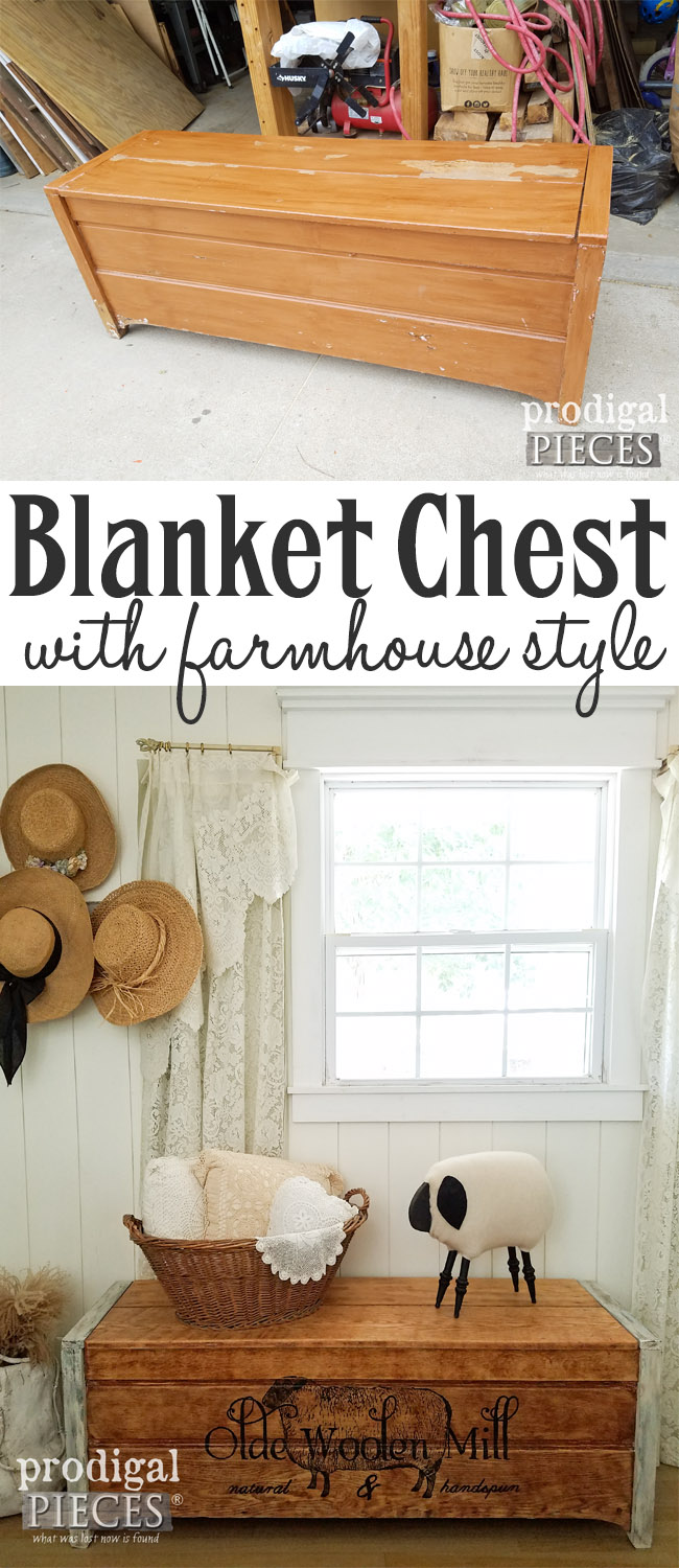 From blucky paint to farmhouse chic, this blanket chest has new life. See the makeover by Prodigal Pieces | prodigalpieces.com