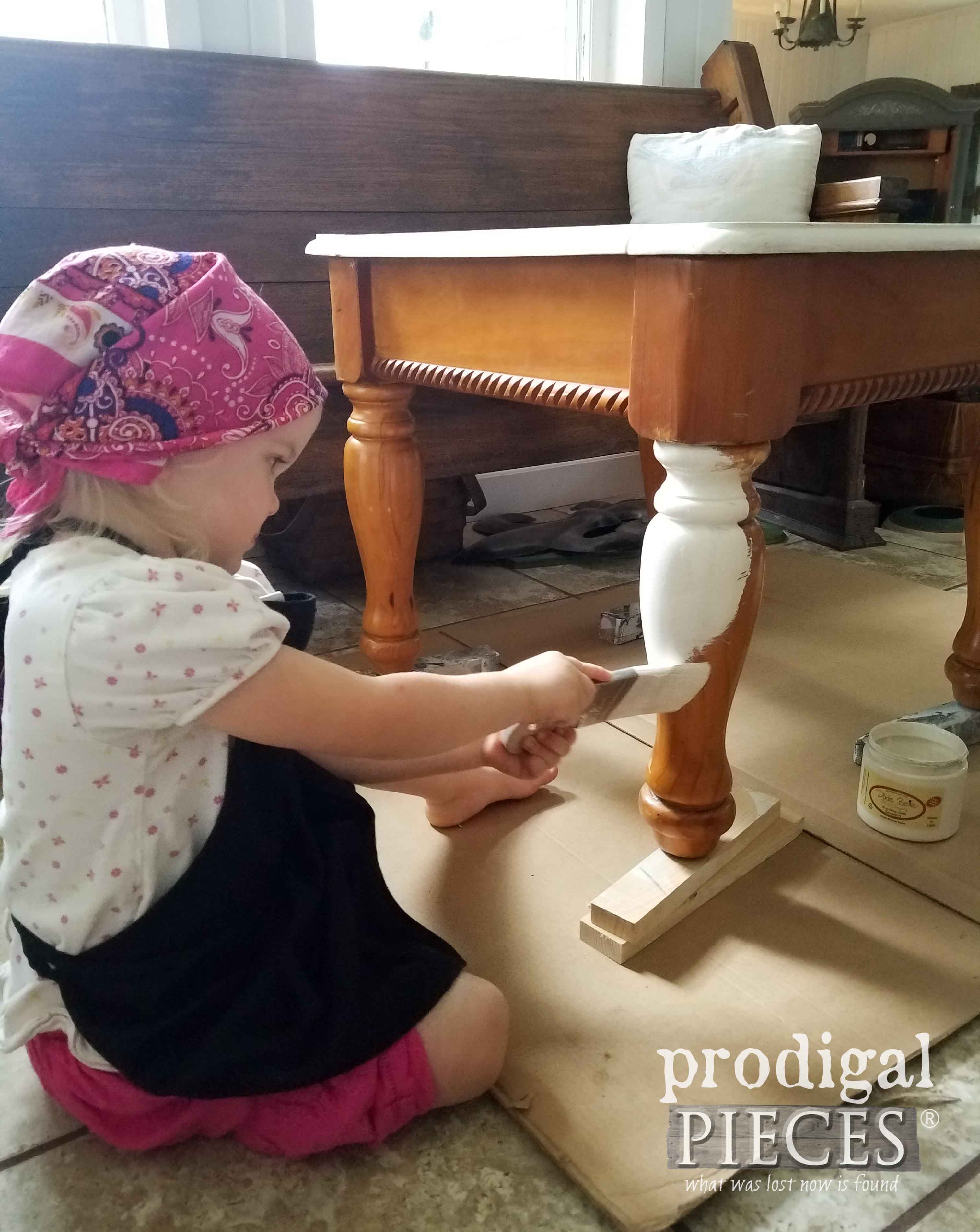Toddler Girl Painting Farmhouse Side Table by Prodigal Pieces | prodigalpieces.com