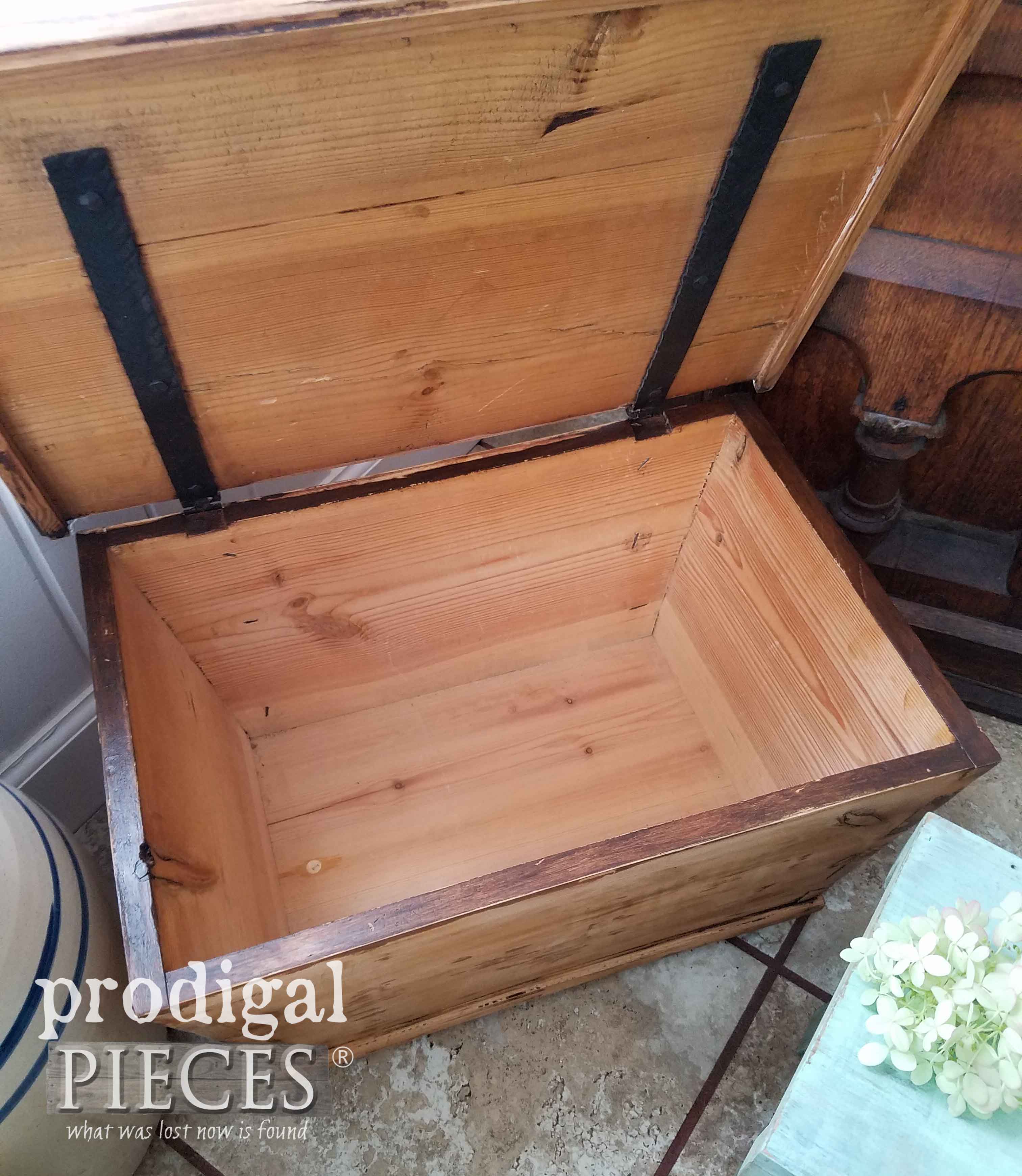 Inside Handmade Wooden Chest with Farmhouse Style for Thrifted Makeovers by Prodigal Pieces | prodigalpieces.com