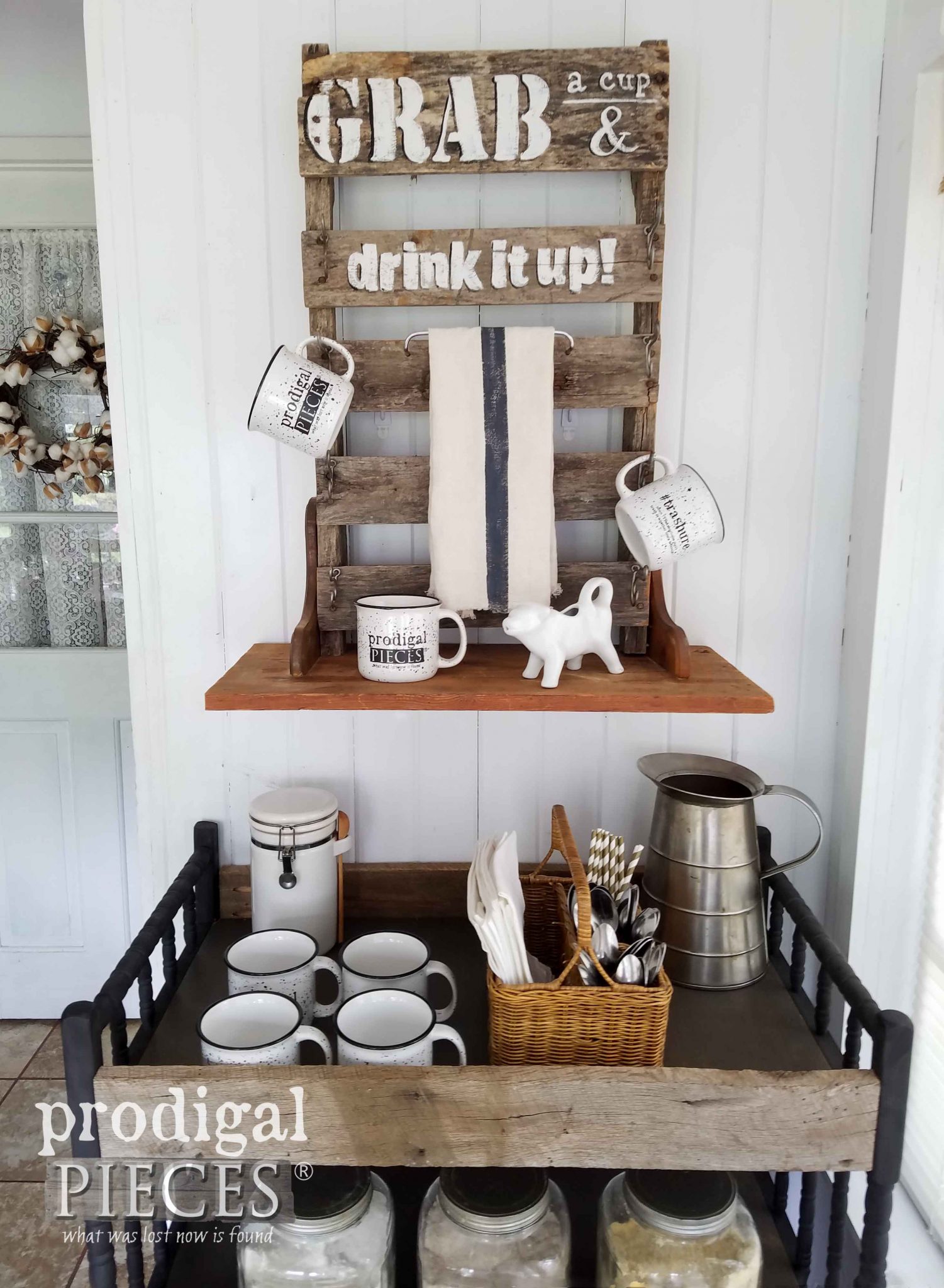 Repurposed Drink Station made from Pallets, Barn Wood, and a Changing Table by Prodigal Pieces | prodigalpieces.com