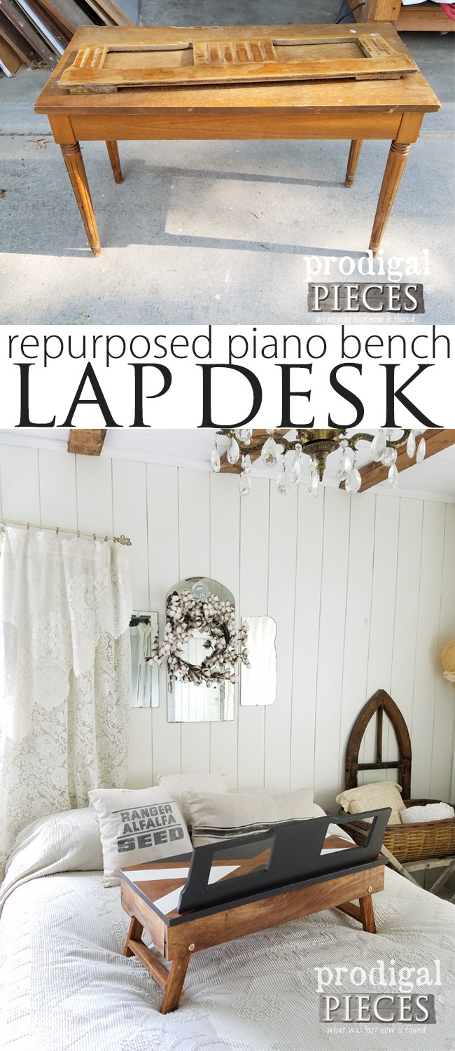 A curbside piano bench and music rest become a DIY Folding Lap Desk with Storage created by Larissa at Prodigal Pieces | prodigalpieces.com