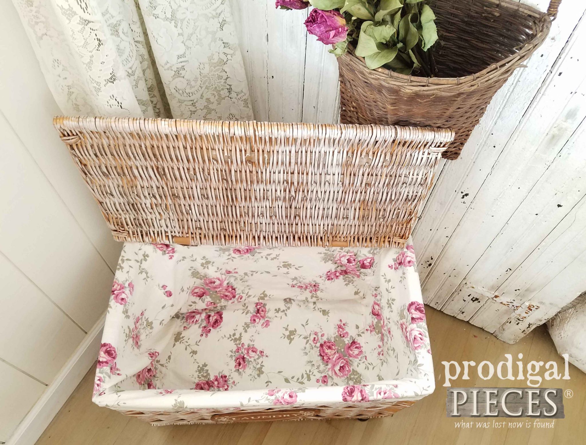 Shabby Chic Style Laundry Cart with Liner by Prodigal Pieces | prodigalpieces.com