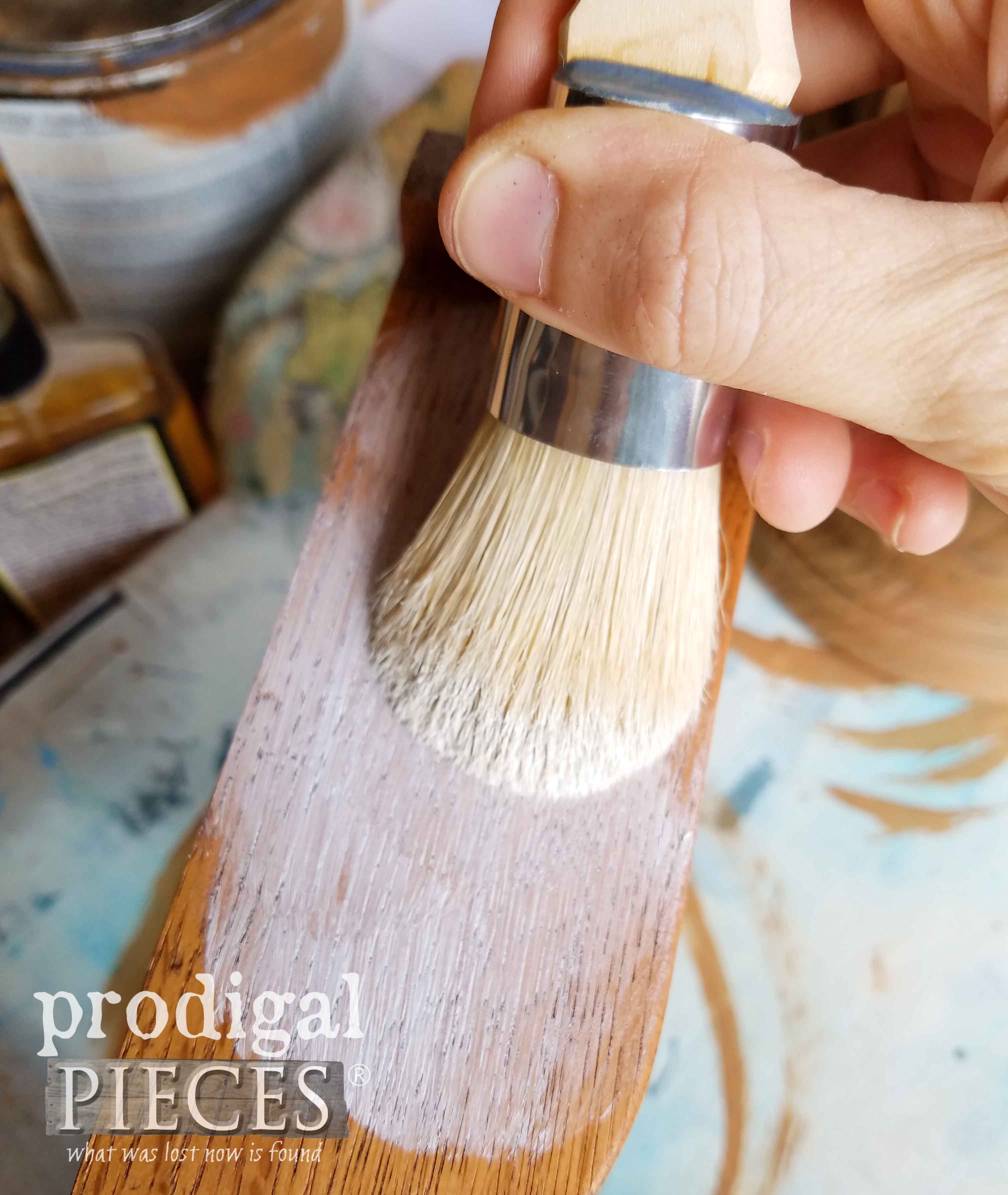 Brushing on White Wax for Farmhouse Look by Prodigal Pieces | prodigalpieces.com