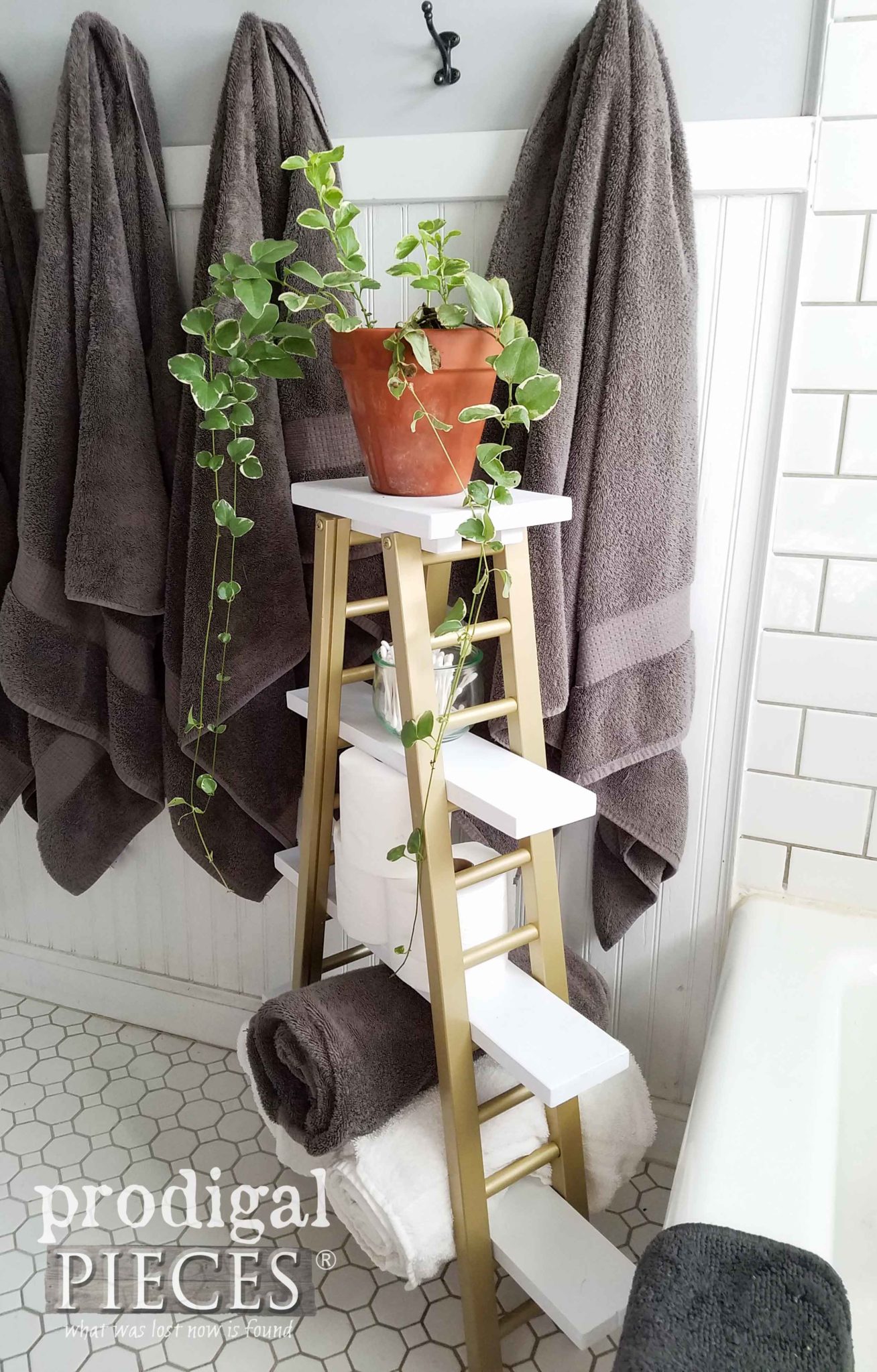 Bed Rails Turned Modern Chic Towel Rack for Upcycled Storage by Prodigal Pieces | prodigalpieces.com