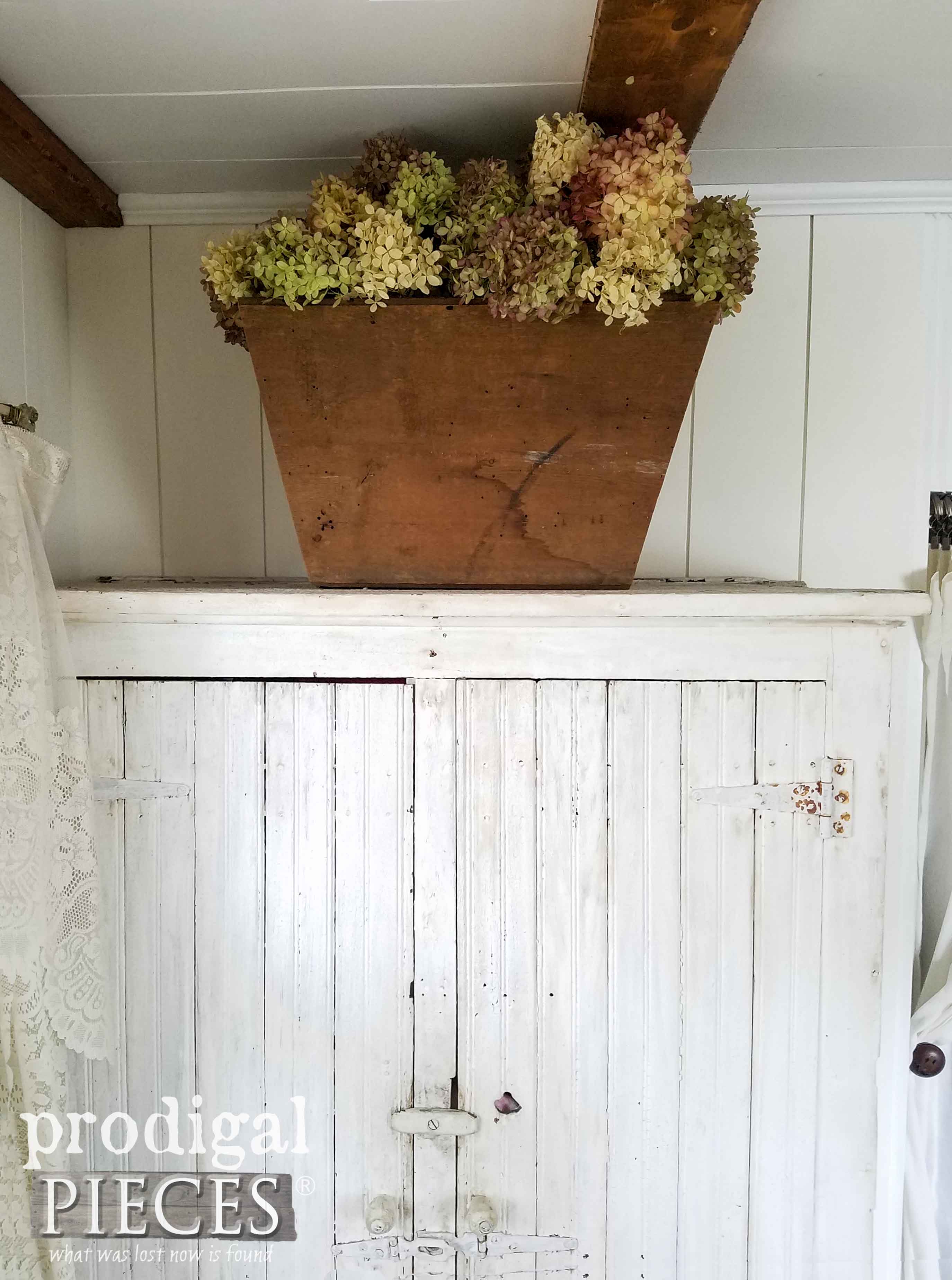 Rustic Farmhouse Cupboard with Handmade Reclaimed Wood Planter by Prodigal Pieces | prodigalpieces.com