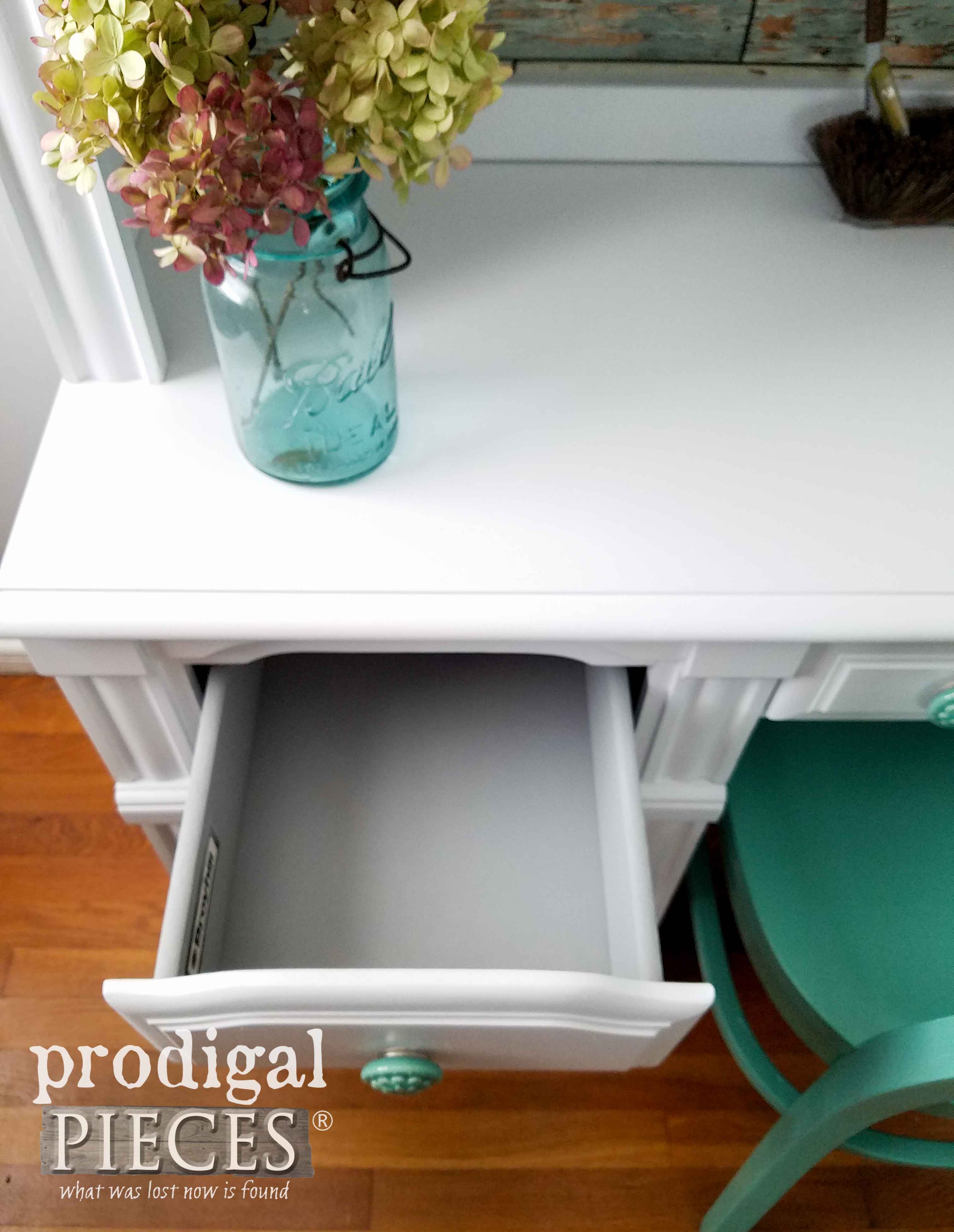Painted Drawers of Vintage Hutch Desk by Prodigal Pieces | prodigalpieces.com