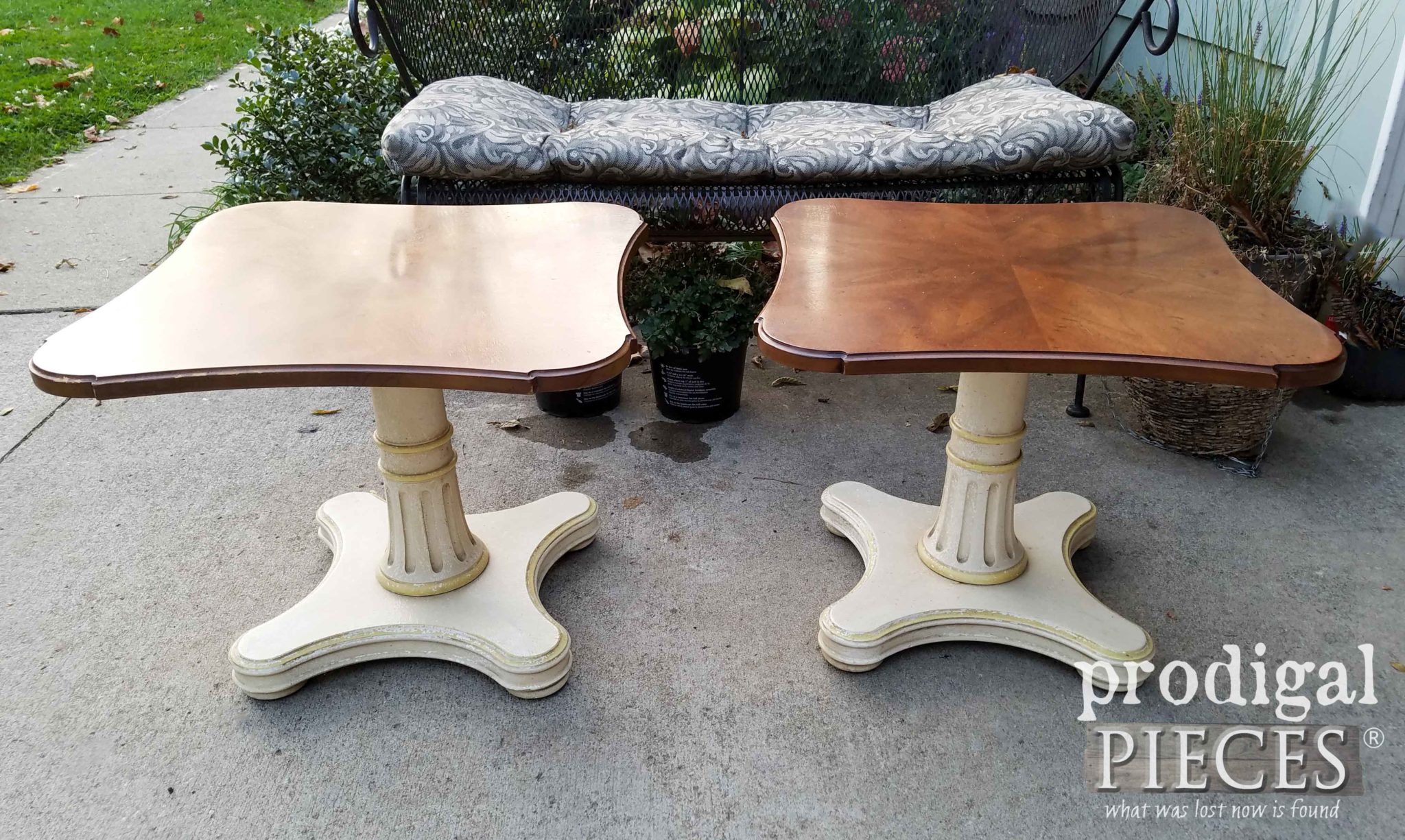 Vintage Mid Century Modern Henredon Tables before makeover by Prodigal Pieces | prodigalpieces.com
