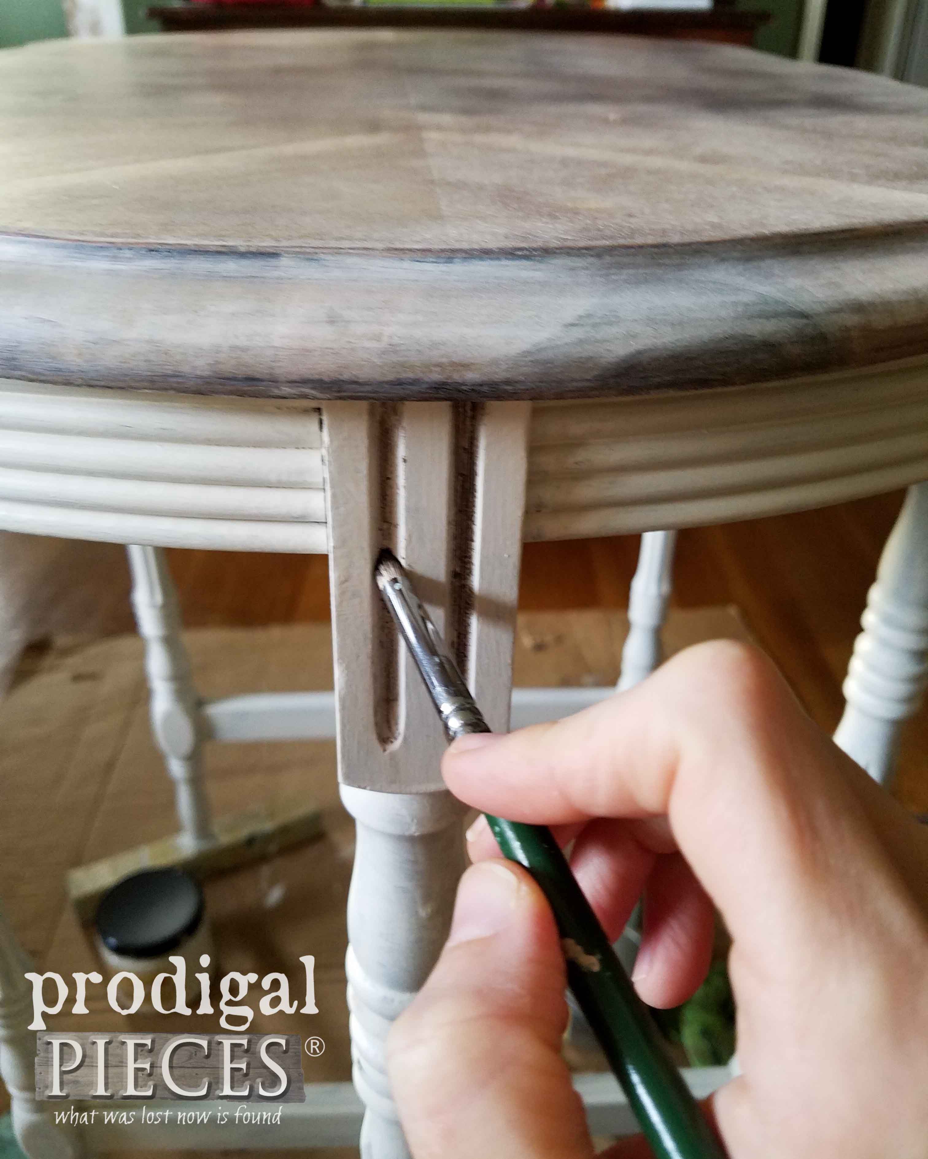 Adding Brown Wax to Highlight Details of this Antique Side Table by Prodigal Pieces | prodigalpieces.com