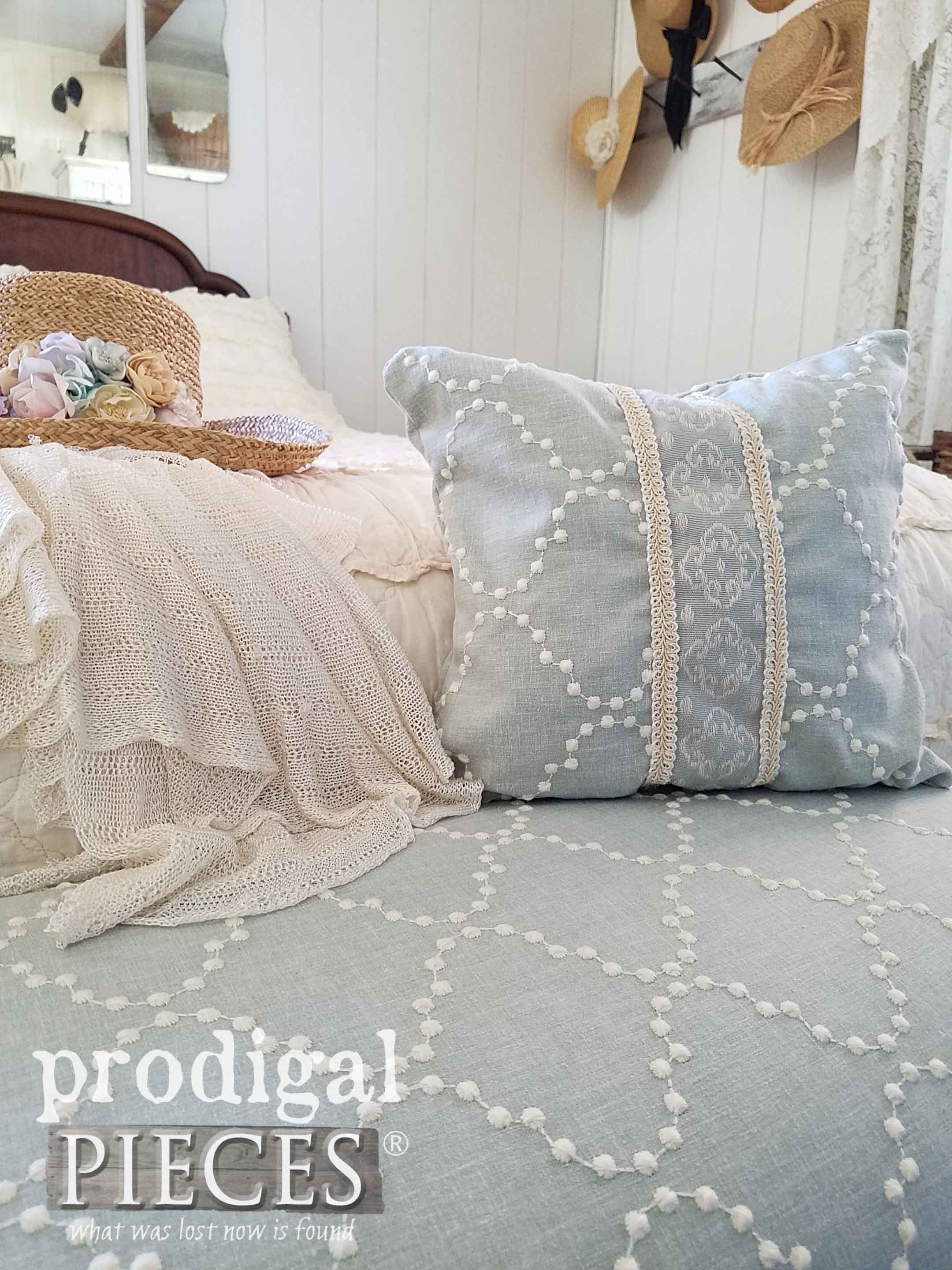 Vintage Upholstered Bench and Pillow Set by Larissa of Prodigal Pieces | prodigalpieces.com