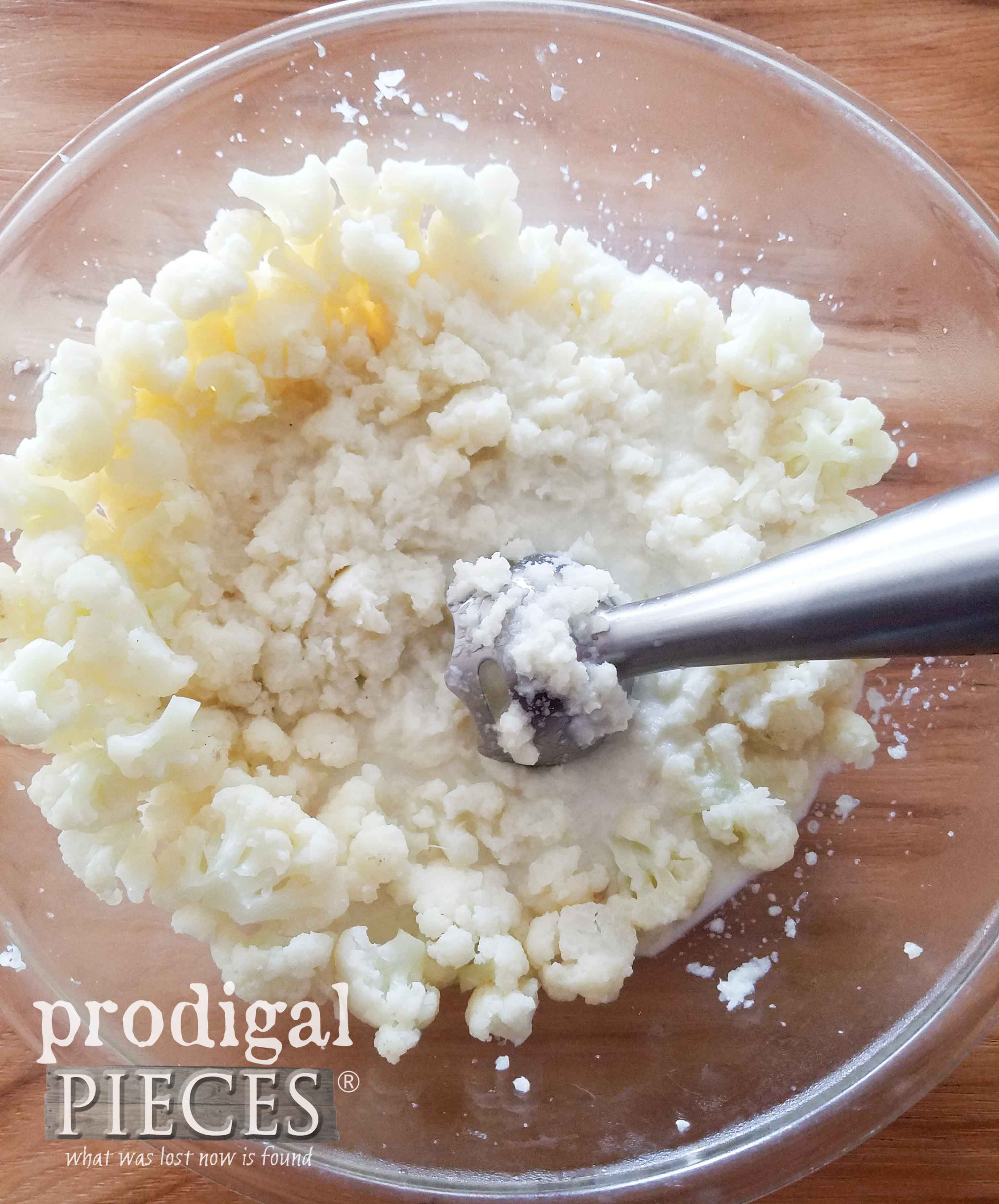 Blending Steamed Cauliflower with Immersion Blender by Larissa of Prodigal Pieces | prodigalpieces.com