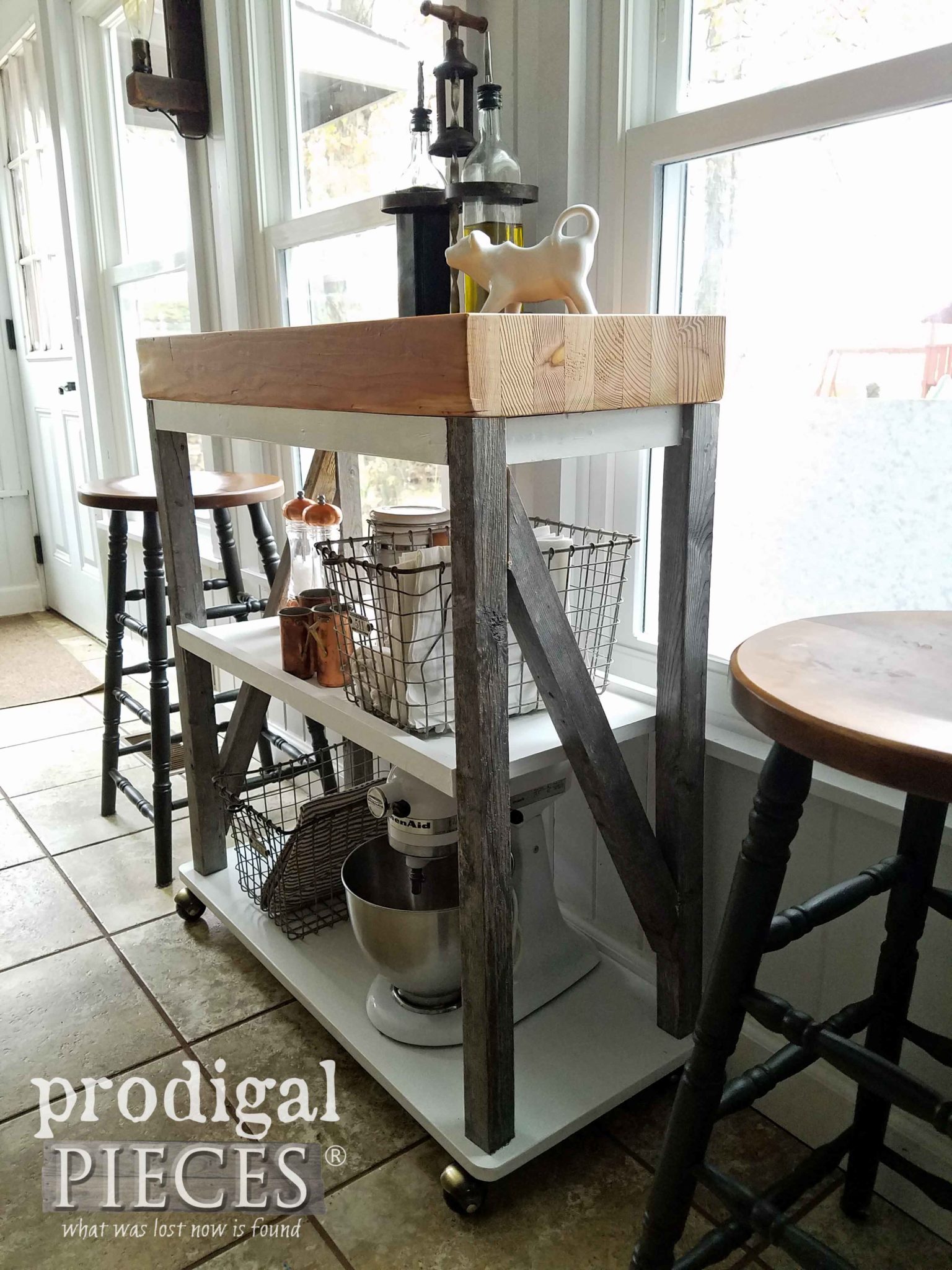 Butcher Block Kitchen Cart DIY build with reclaimed pieces by Larissa of Prodigal Pieces | prodigalpieces.com