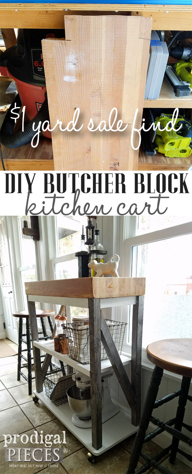 Check it out! A $1 garage sale find gets turned into a DIY Butcher Block Cart built by Larissa of Prodigal Pieces | prodigalpieces.com