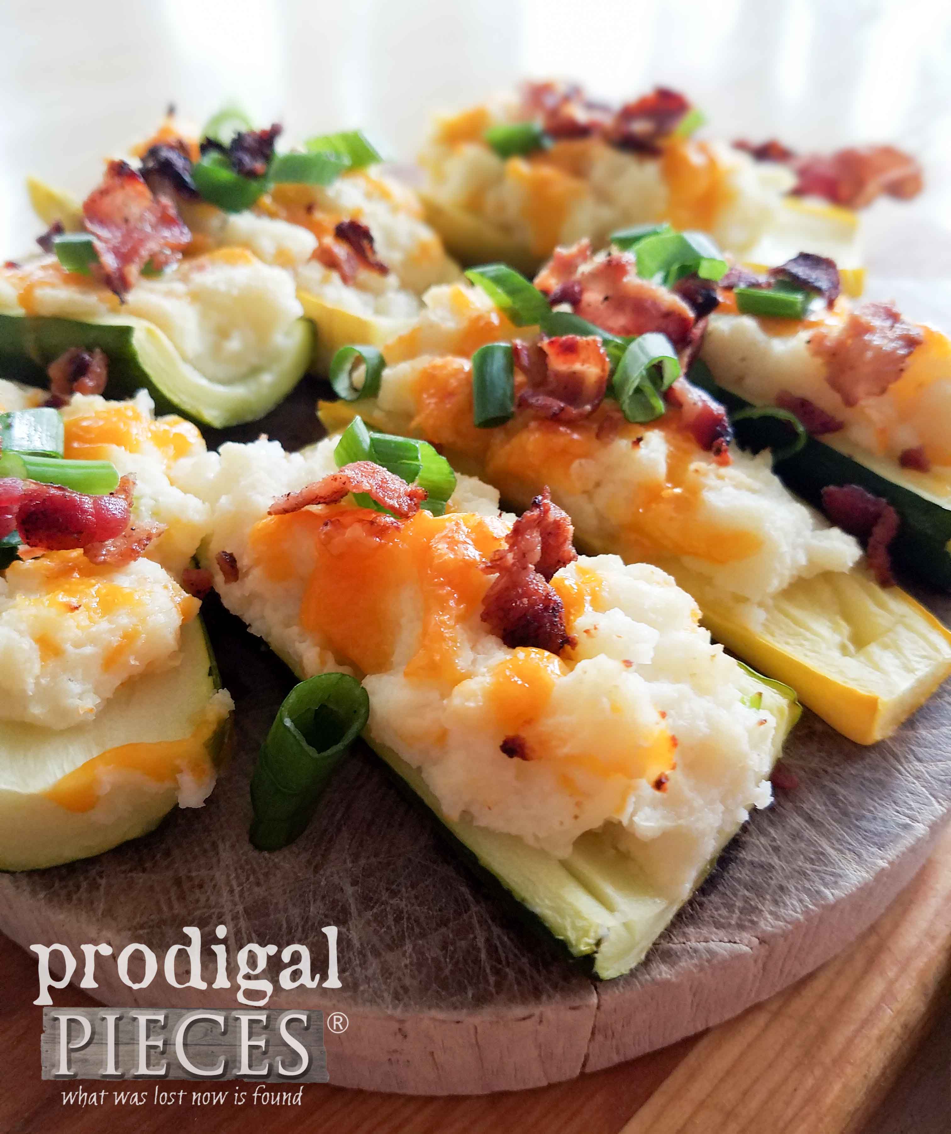 Plated Potatoless Twice Baked Potatoes - A savory cauliflower side dish by Larissa of Prodigal Pieces | prodigalpieces.com
