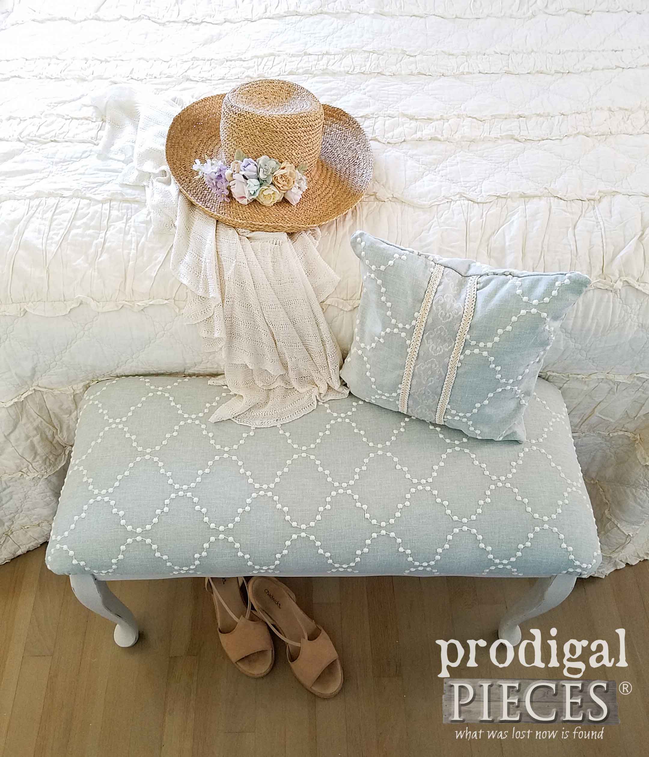 Upholstered Queen Anne Bench and Pillow Set by Larissa of Prodigal Pieces | prodigalpieces.com