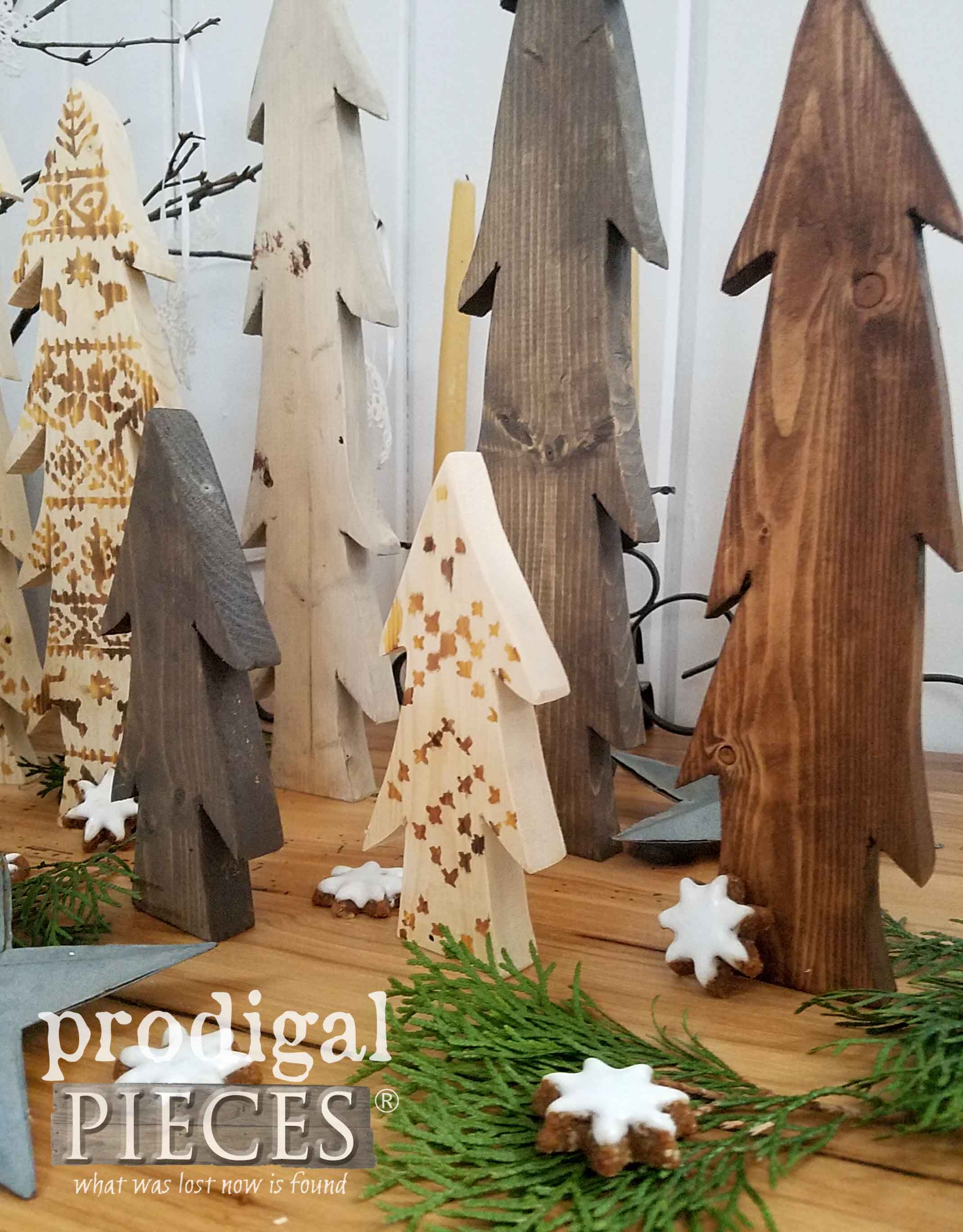 DIY Wooden Trees with Nordic Wood Burned Design by Larissa of Prodigal Pieces | Tutorial at prodigalpieces.com