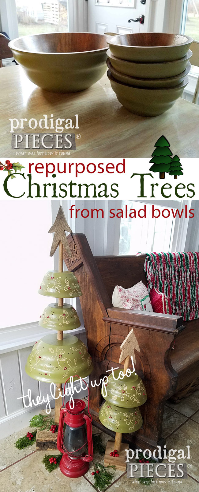 So cute! Who knew a set of old wooden salad bowls could look so whimsical as repurposed Christmas trees? See how Larissa of Prodigal Pieces did it here at prodigalpieces.com