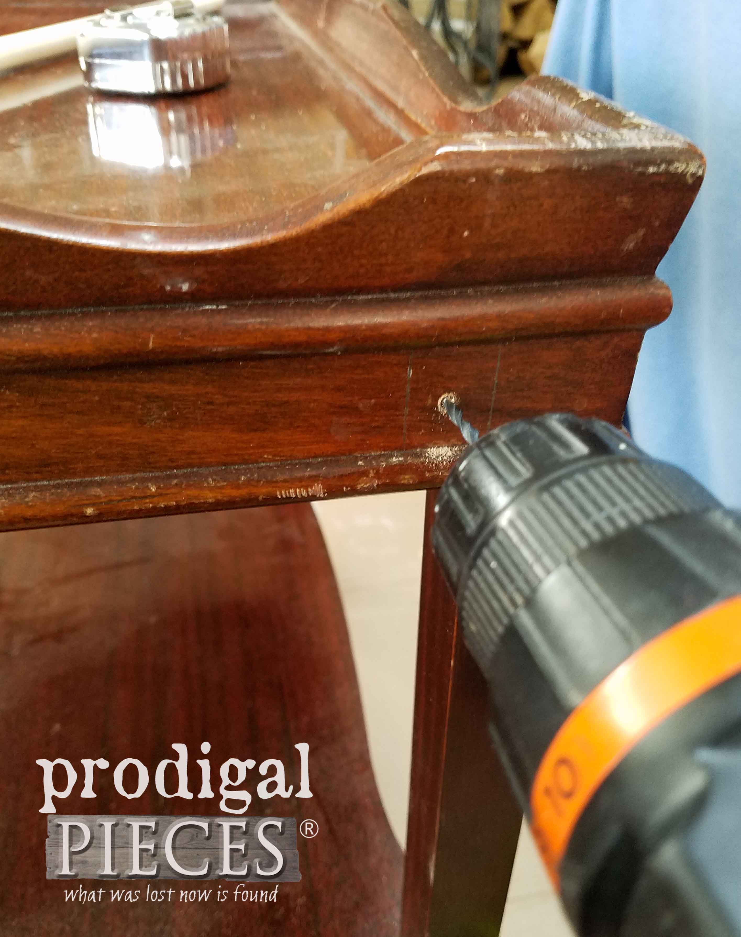Drilling Vintage Side Table for Tea Cart Handle | prodigalpieces.com