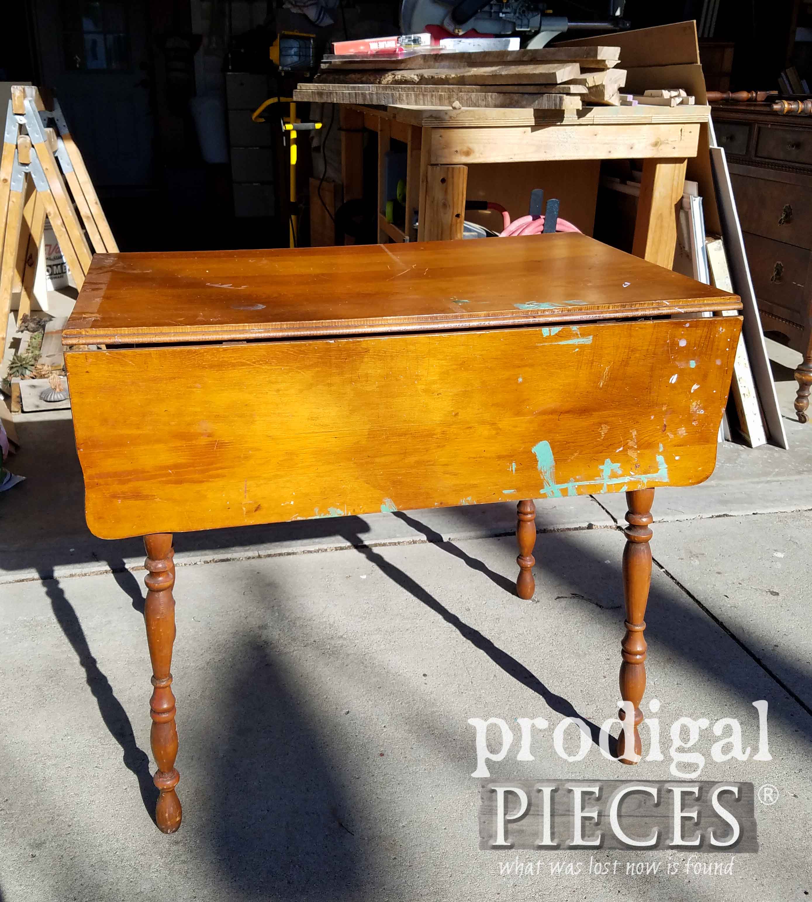 Vintage Drop-Leaf Table Before Makeover by Prodigal Pieces | prodigalpieces.com