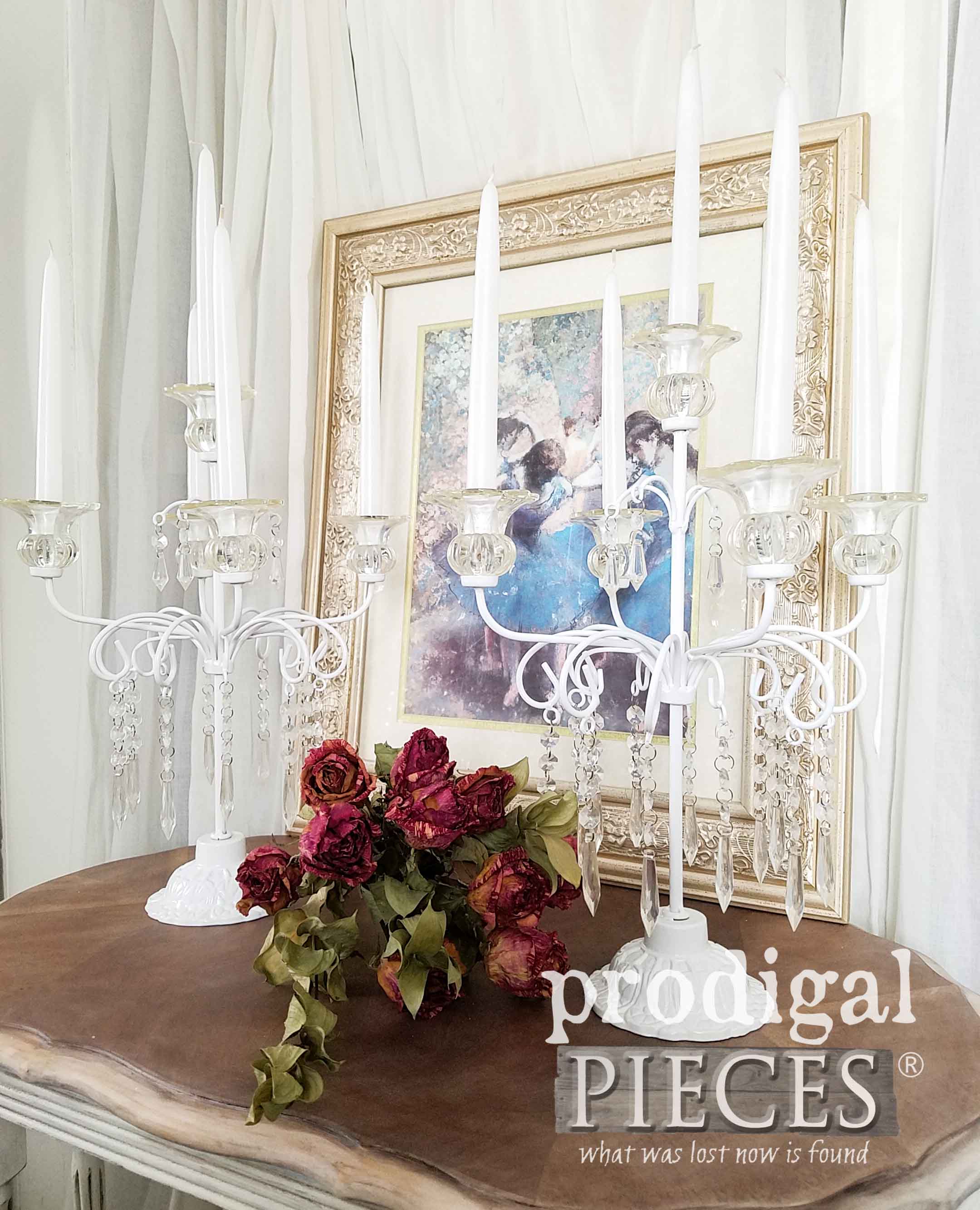White Vintage Candelabras Refreshed by Larissa of Prodigal Pieces | prodigalpieces.com