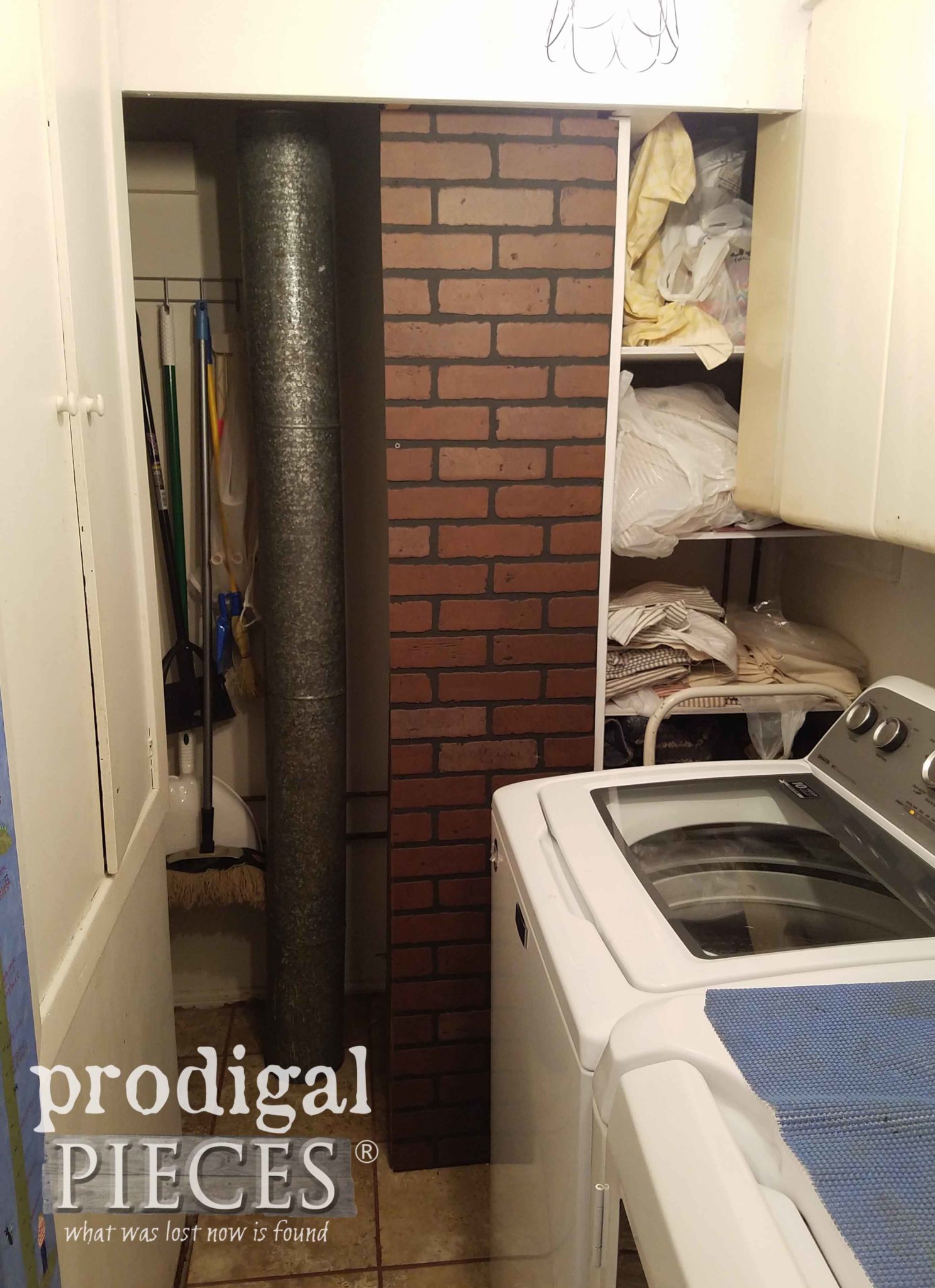 Brick Duct Before Faux Finish in Laundry | prodigalpieces.com