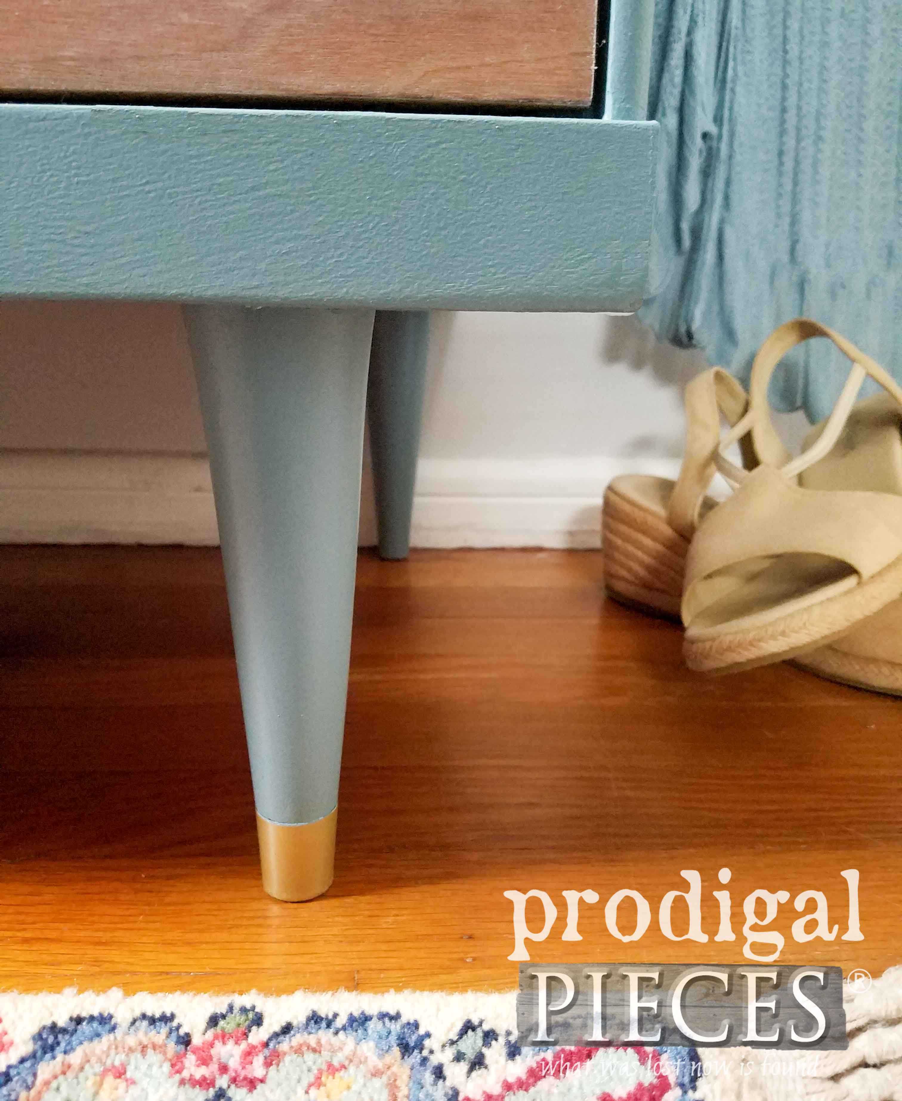 Gold Accents on Mid Century Modern Bassett Dresser by Larissa of Prodigal Pieces | prodigalpieces.com
