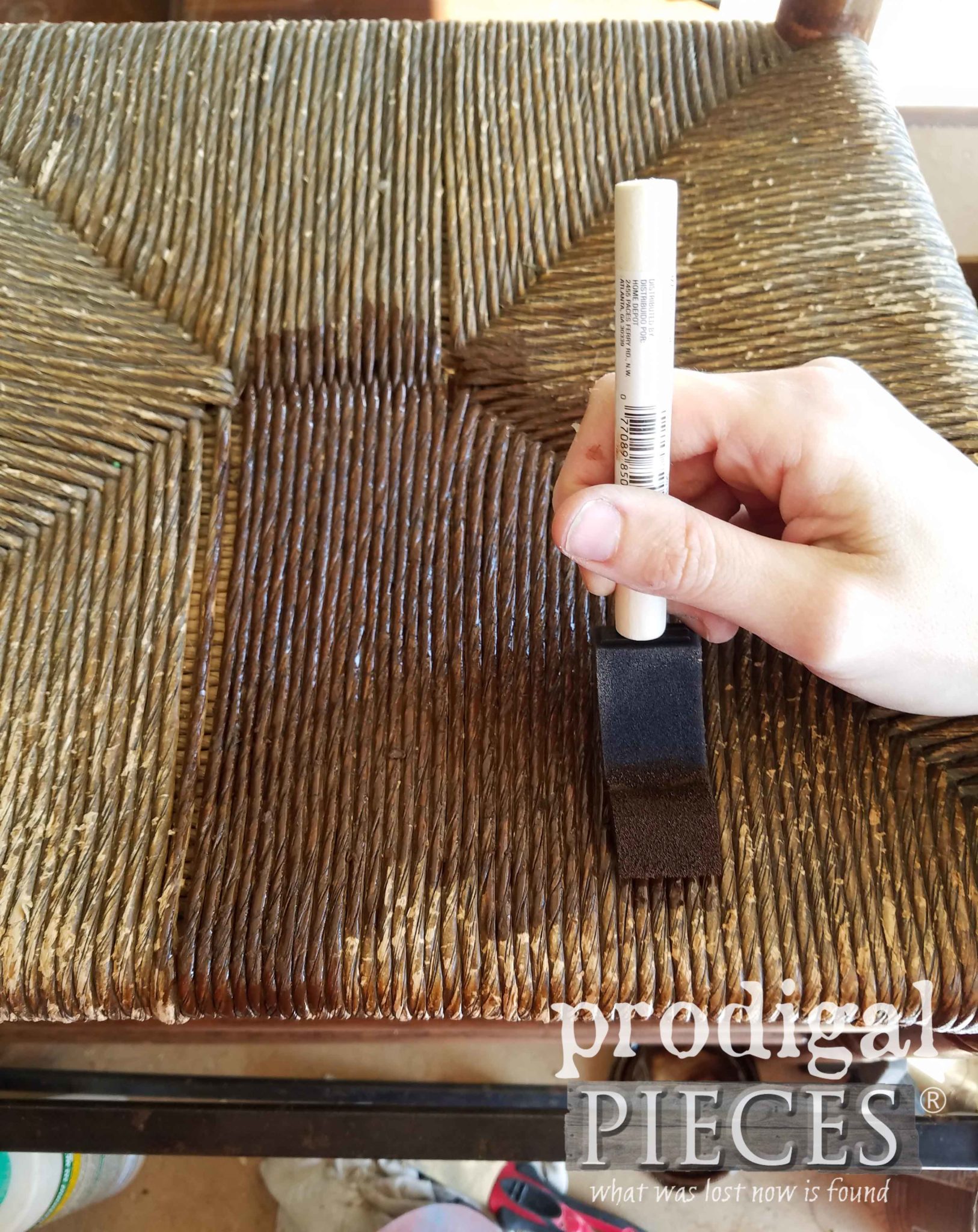 Staining Rush Chair Seat with Early American Stain | prodigalpieces.com