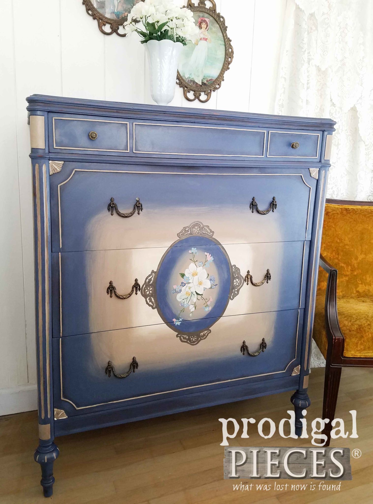 Beautiful Blue Painted Antique Chest of Drawers by Larissa of Prodigal Pieces | prodigalpieces.com