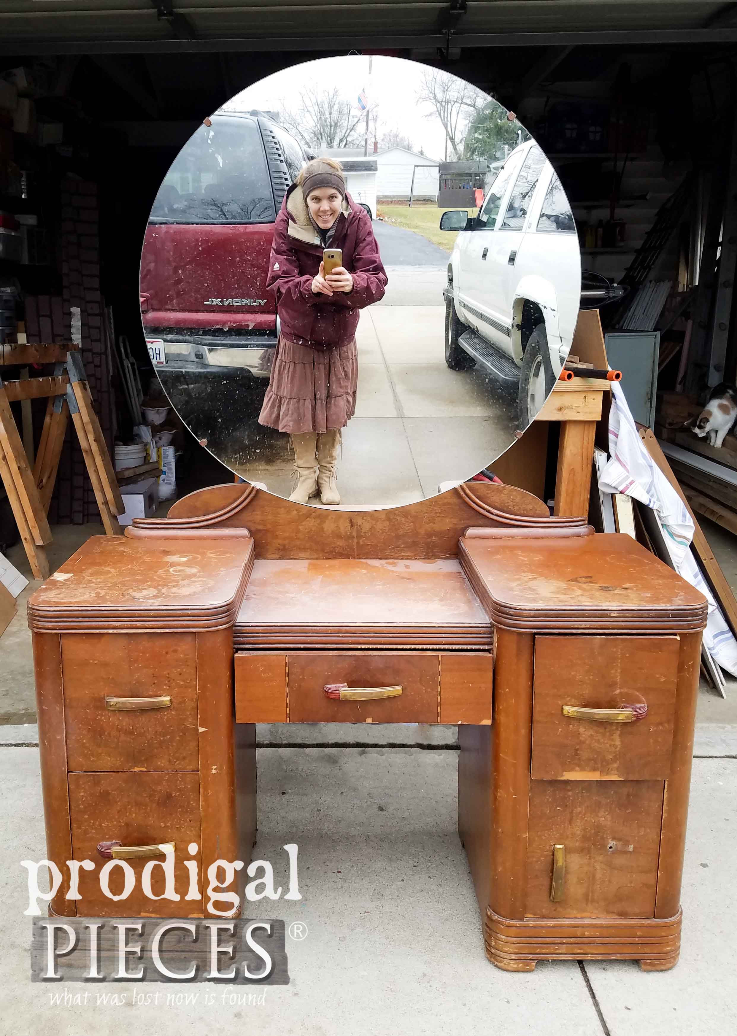 Vintage Art Deco Vanity Before Makeover by Larissa of Prodigal Pieces | prodigalpieces.com
