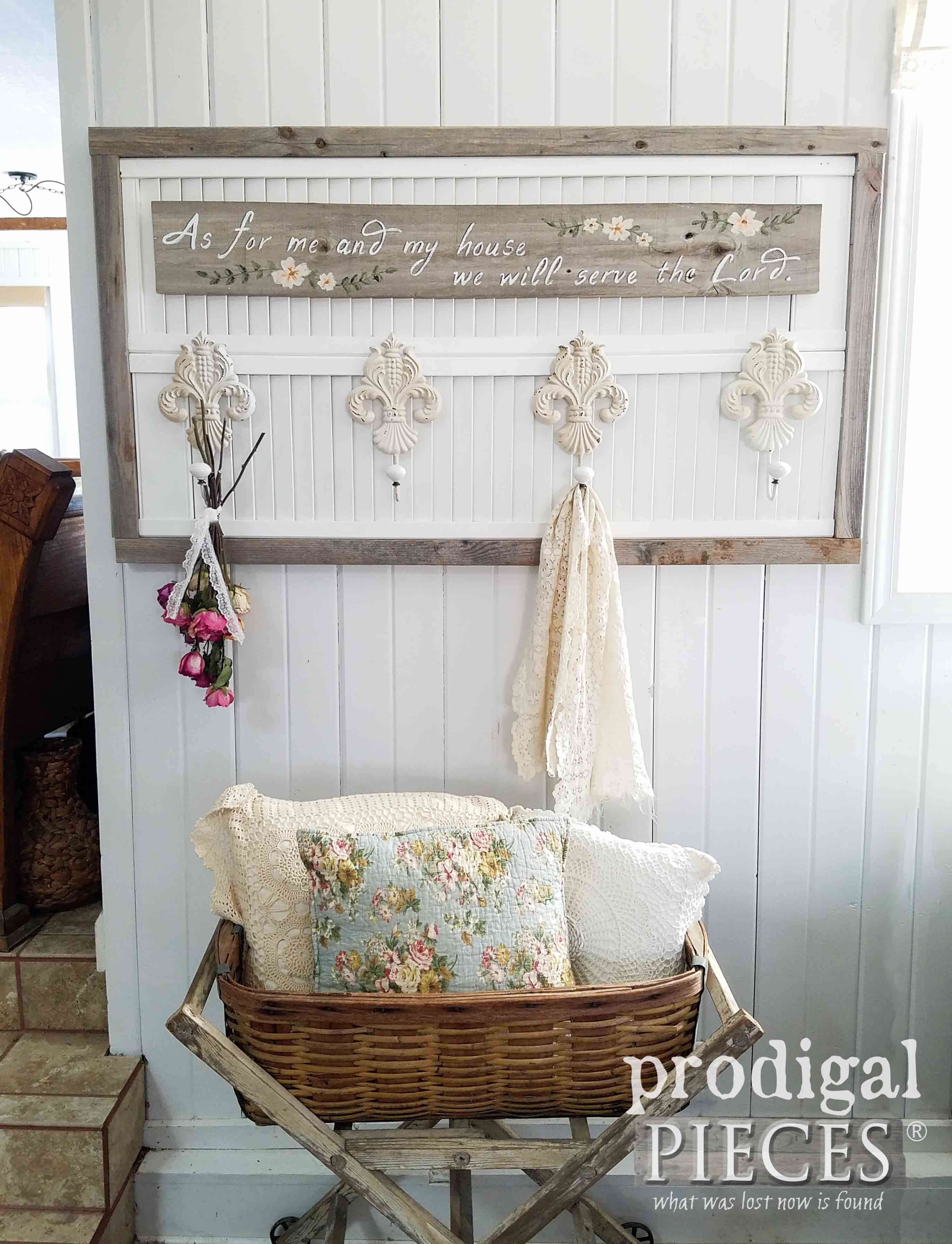 DIY Repurposed Louver Doors Made into Beautiful Reclaimed Wall Art with Coat Rack by Larissa of Prodigal Pieces | prodigalpieces.com
