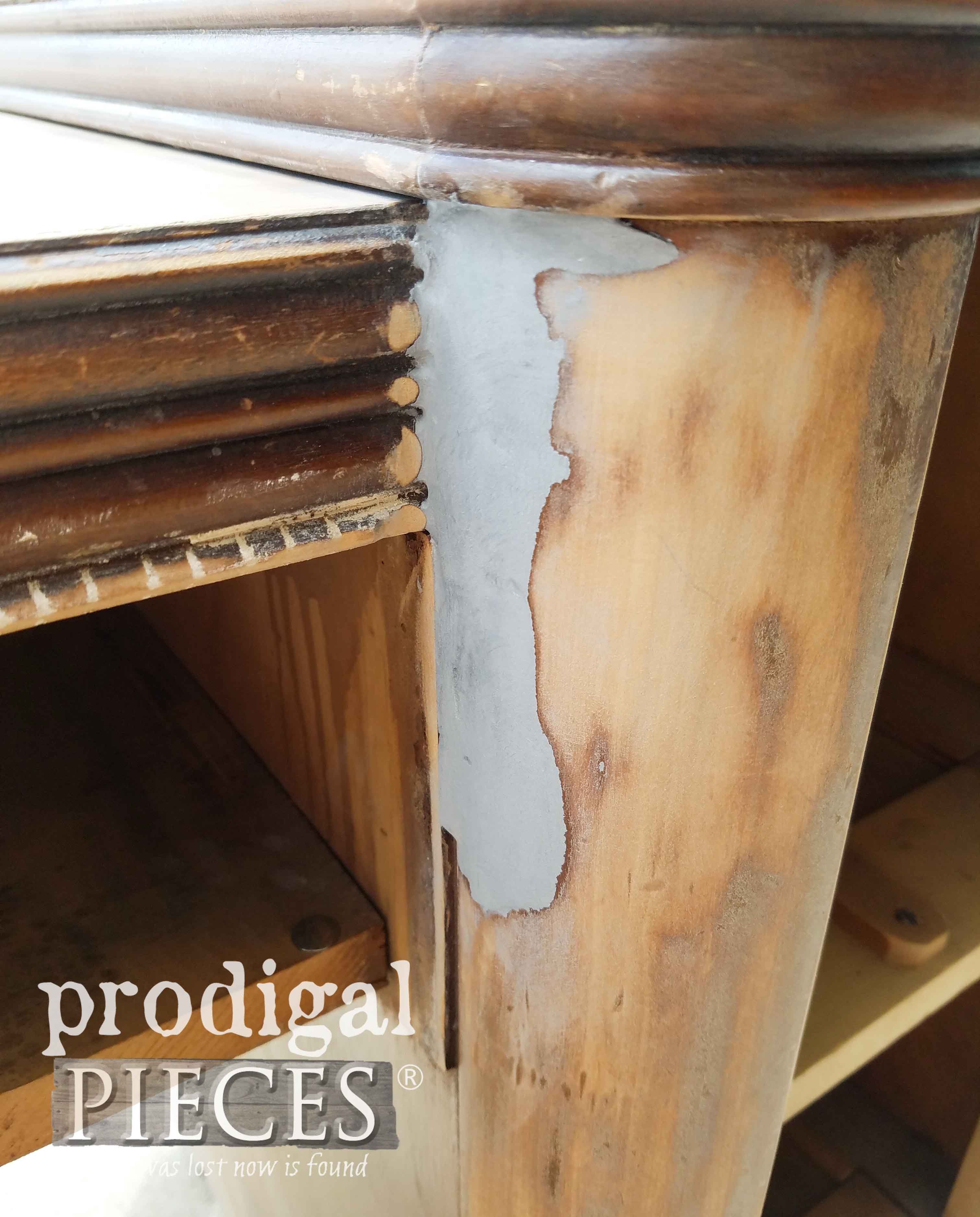 Repaired Vanity Side with Metal Bondo by Larissa of Prodigal Pieces | prodigalpieces.com