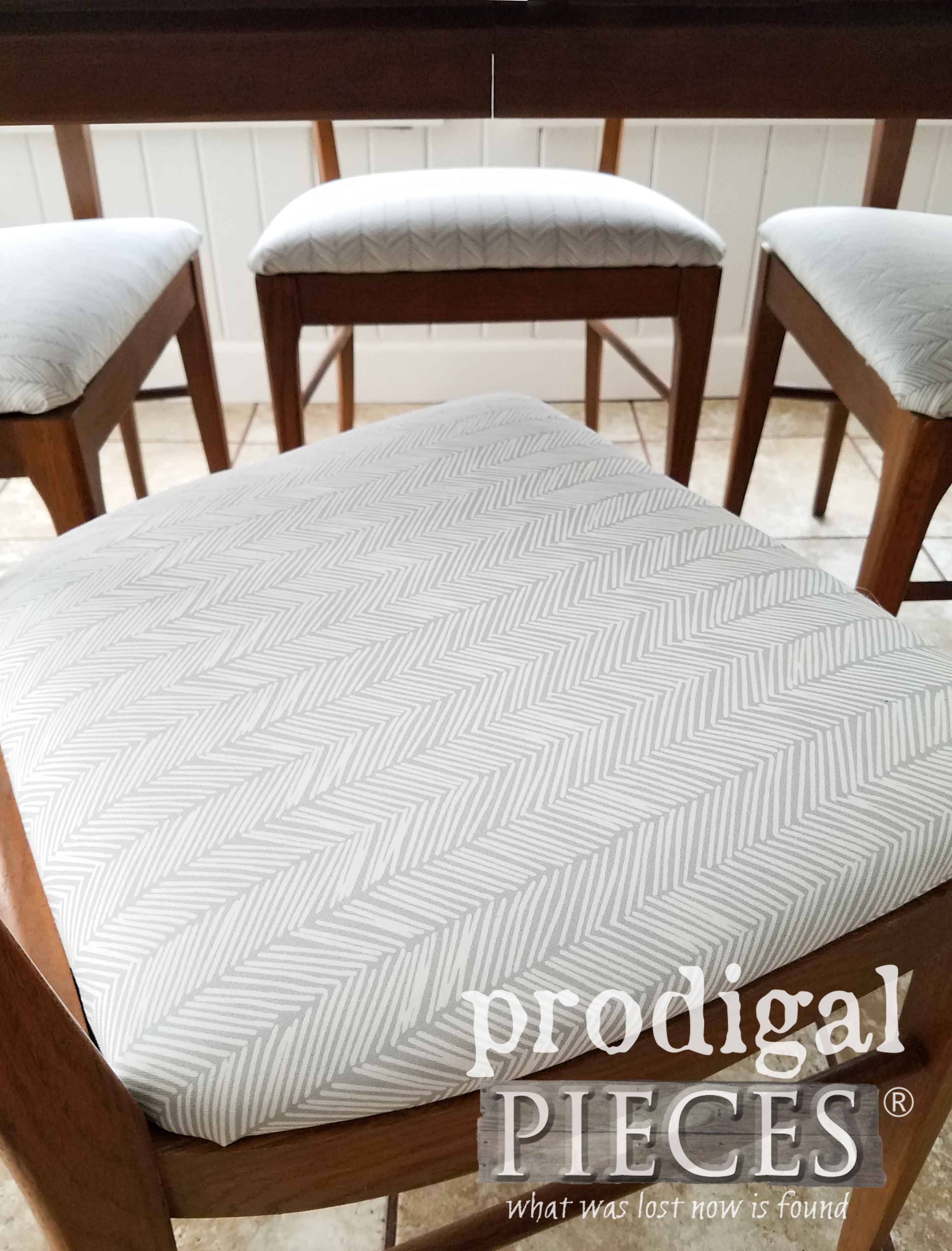Spoonflower Eco Canvas Upholstery on Mid Century Dining Chairs by Larissa of Prodigal Pieces | prodigalpieces.com