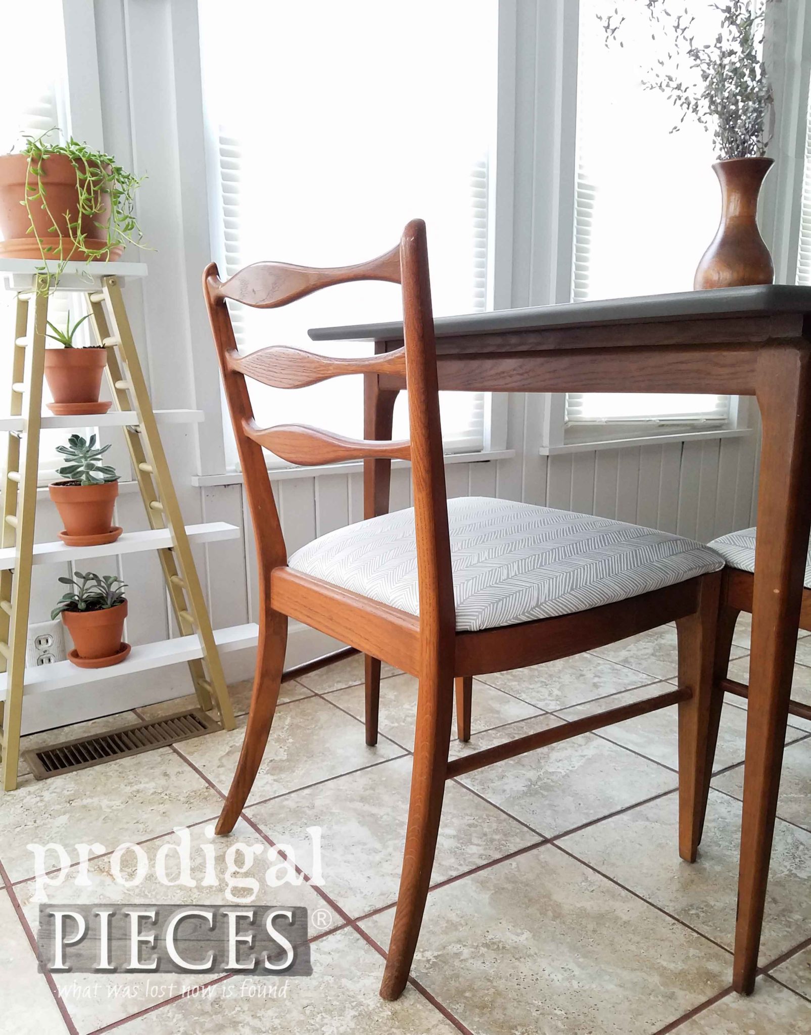 Vintage Mid Century Dining Chair with Updated Upholstery | How to Paint Laminate Furniture by by Prodigal Pieces | prodigalpieces.com