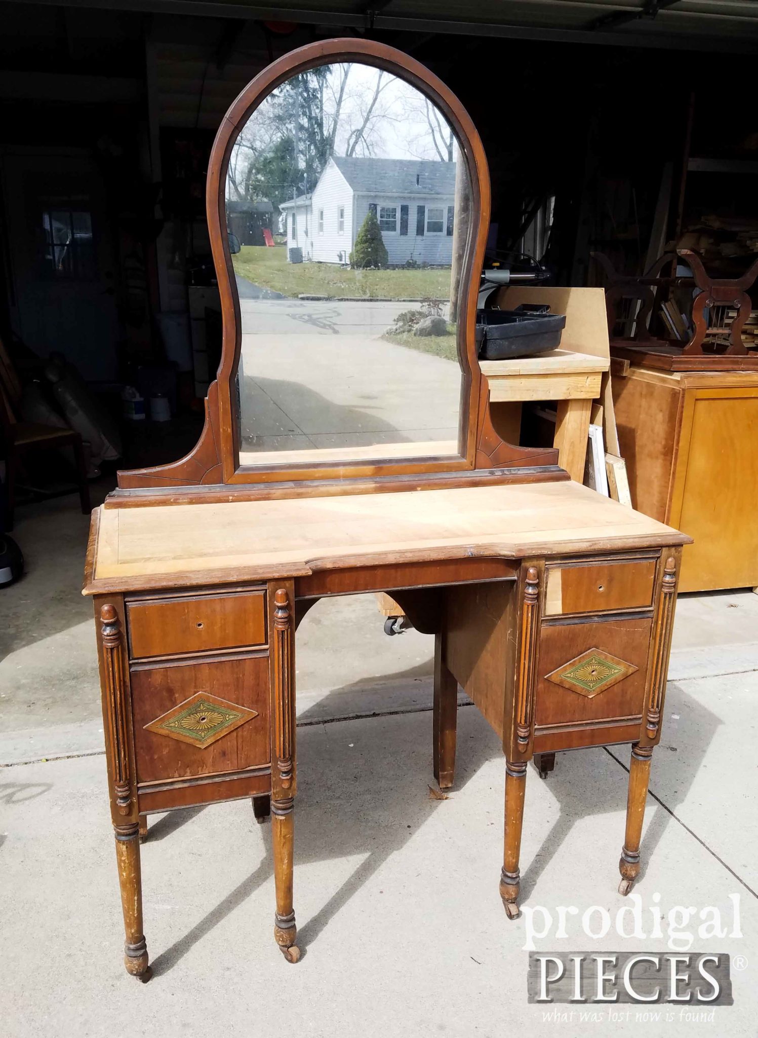 Antique Vanity Before Makeover by Larissa of Prodigal Pieces | prodigalpieces.com