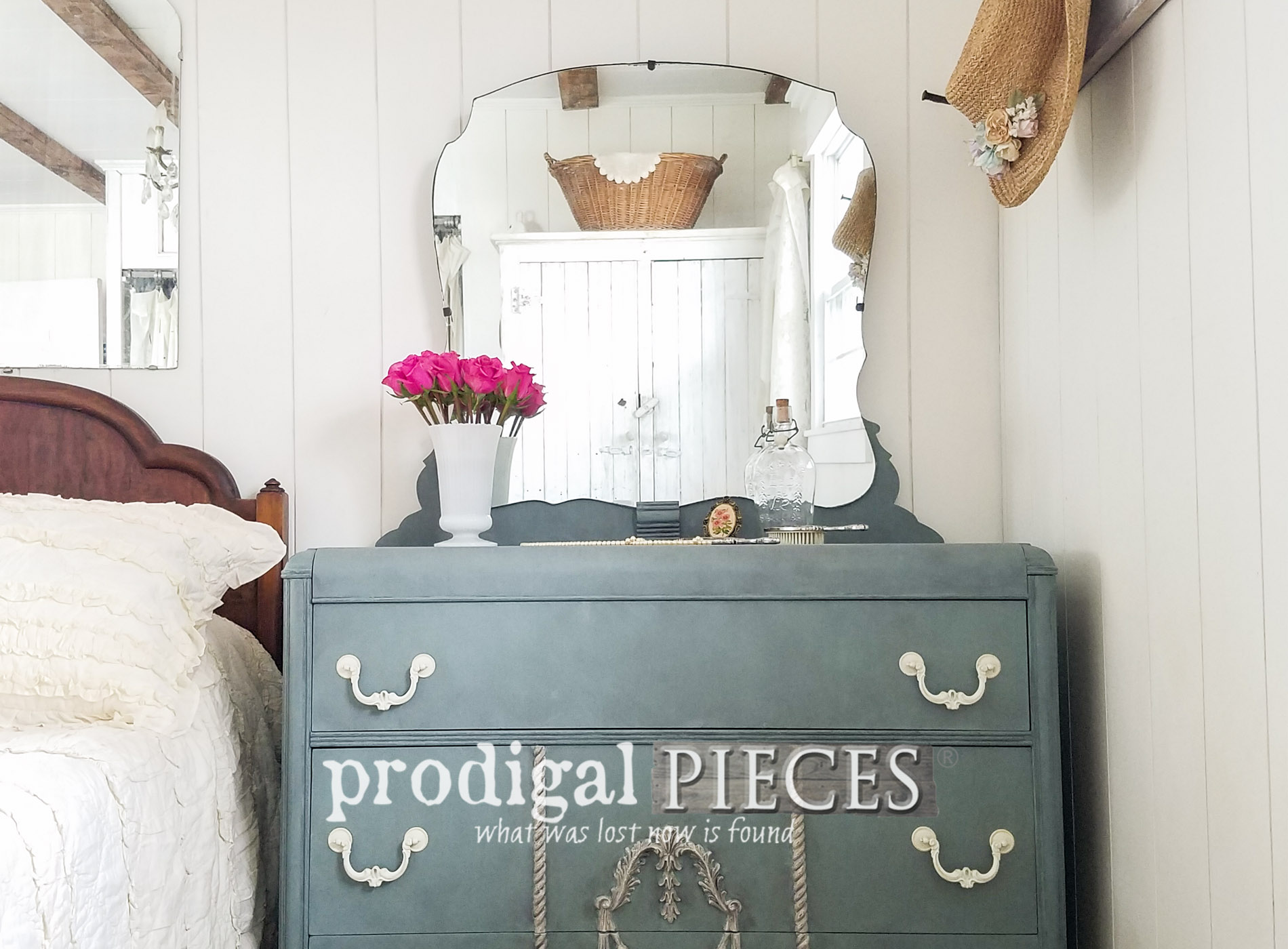 Vintage Art Deco Waterfall Dresser with Mirror by Prodigal Pieces | prodigalpieces.com