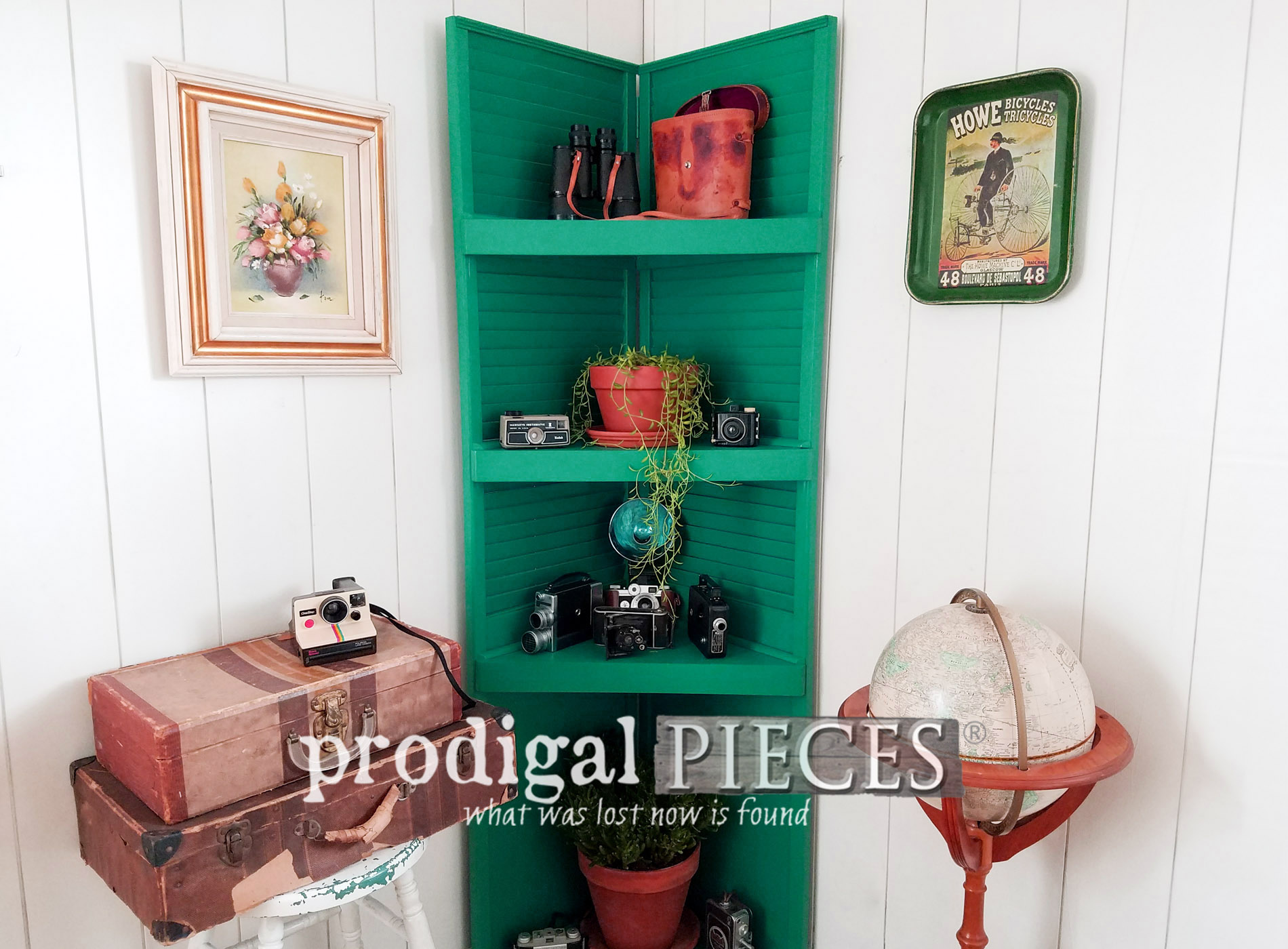 Featured Upcycled Louver Doors into Louvered Corner Shelf by Prodigal Pieces | prodigalpieces.com