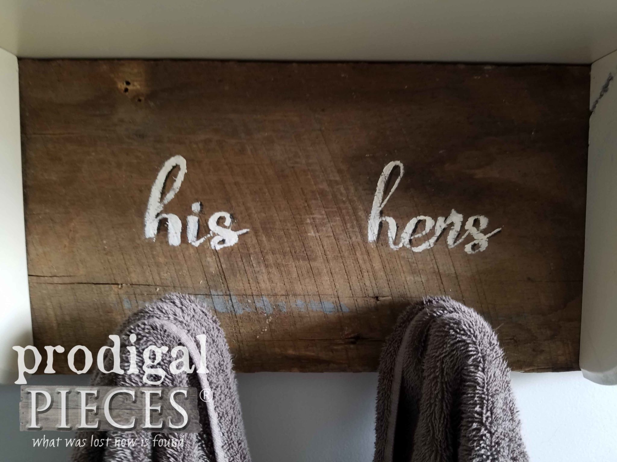 His and Hers Towel Rack with Reclaimed Barn Wood from Repurposed Side Table by Prodigal Pieces | prodigalpieces.com