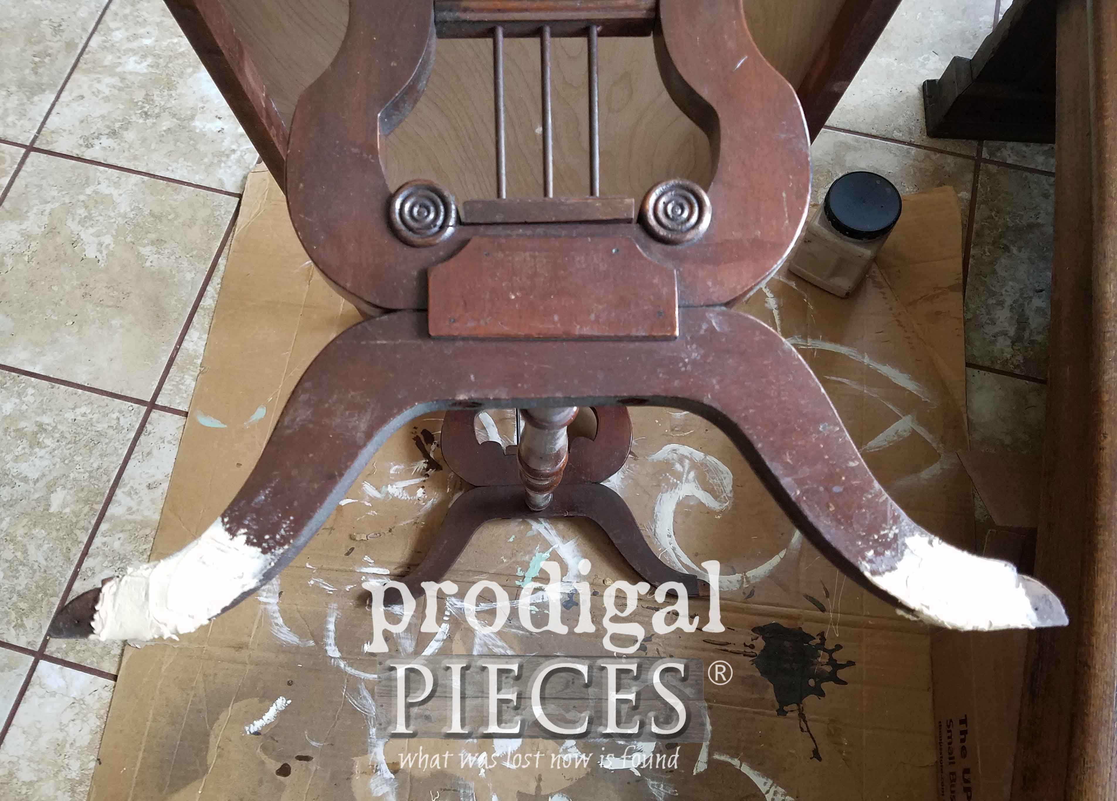 Repaired Lyre Coffee Table Legs with Wood Filler | prodigalpieces.com